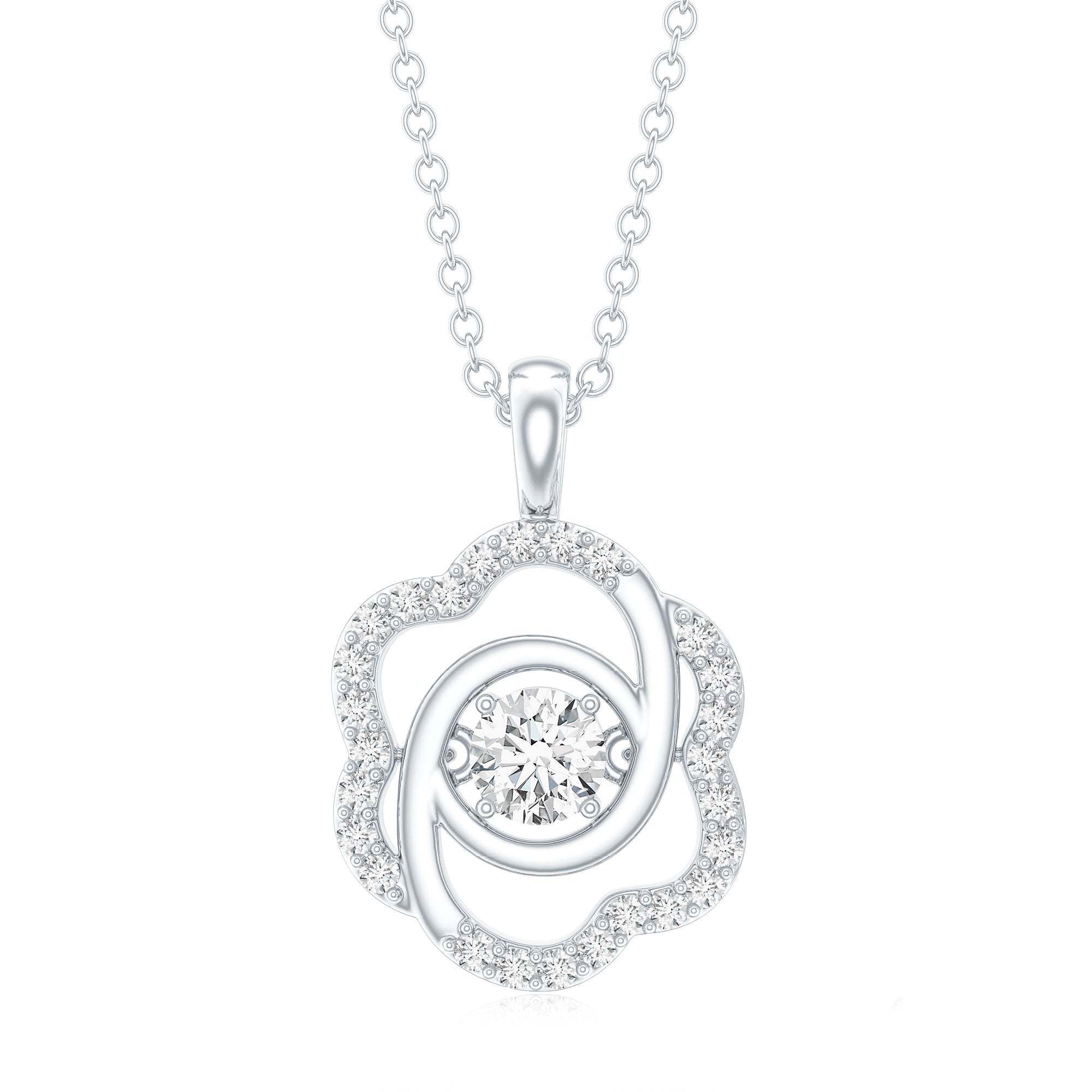 Flower Pendant Necklace with Lab Grown Diamond Lab - ( EF-VS ) - Rosec Jewels