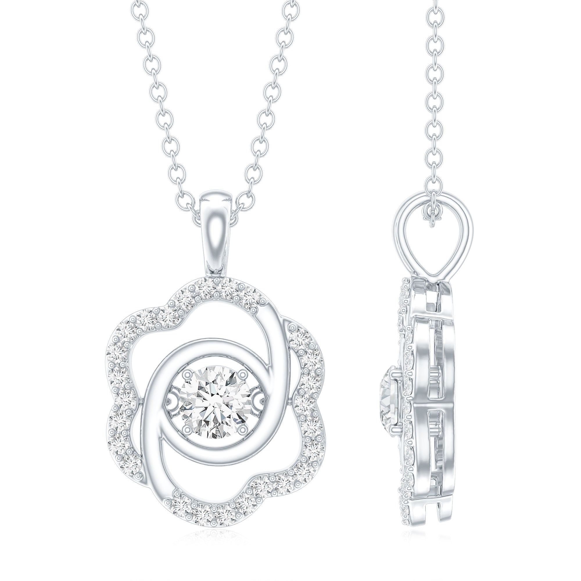 Flower Pendant Necklace with Lab Grown Diamond Lab - ( EF-VS ) - Rosec Jewels