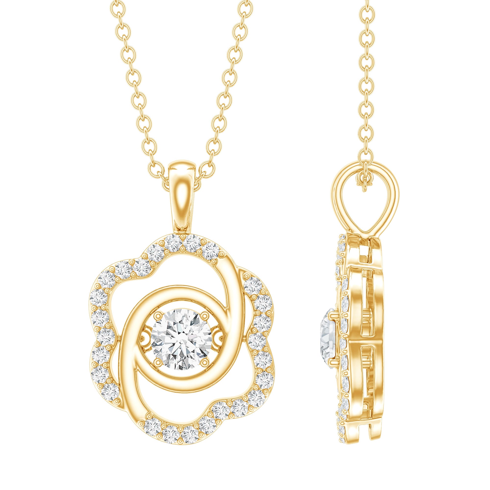 Flower Pendant Necklace with Lab Grown Diamond Lab - ( EF-VS ) - Rosec Jewels