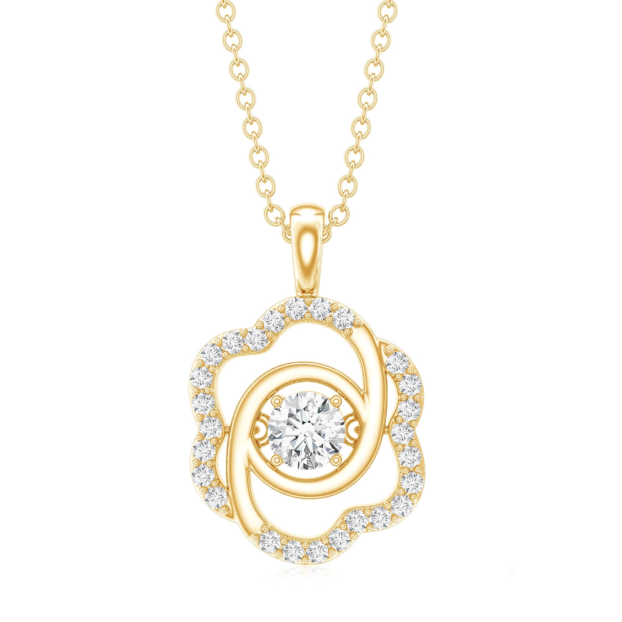Flower Pendant Necklace with Lab Grown Diamond Lab - ( EF-VS ) - Rosec Jewels