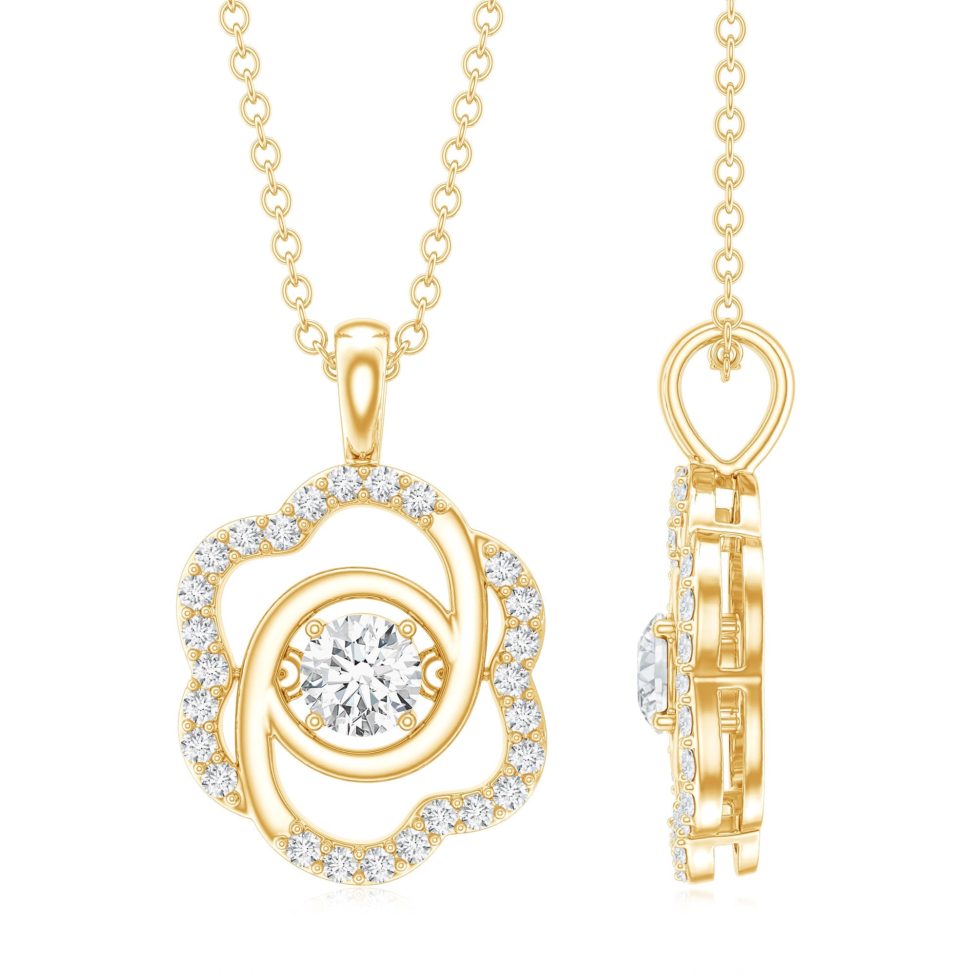 Flower Pendant Necklace with Lab Grown Diamond Lab - ( EF-VS ) - Rosec Jewels