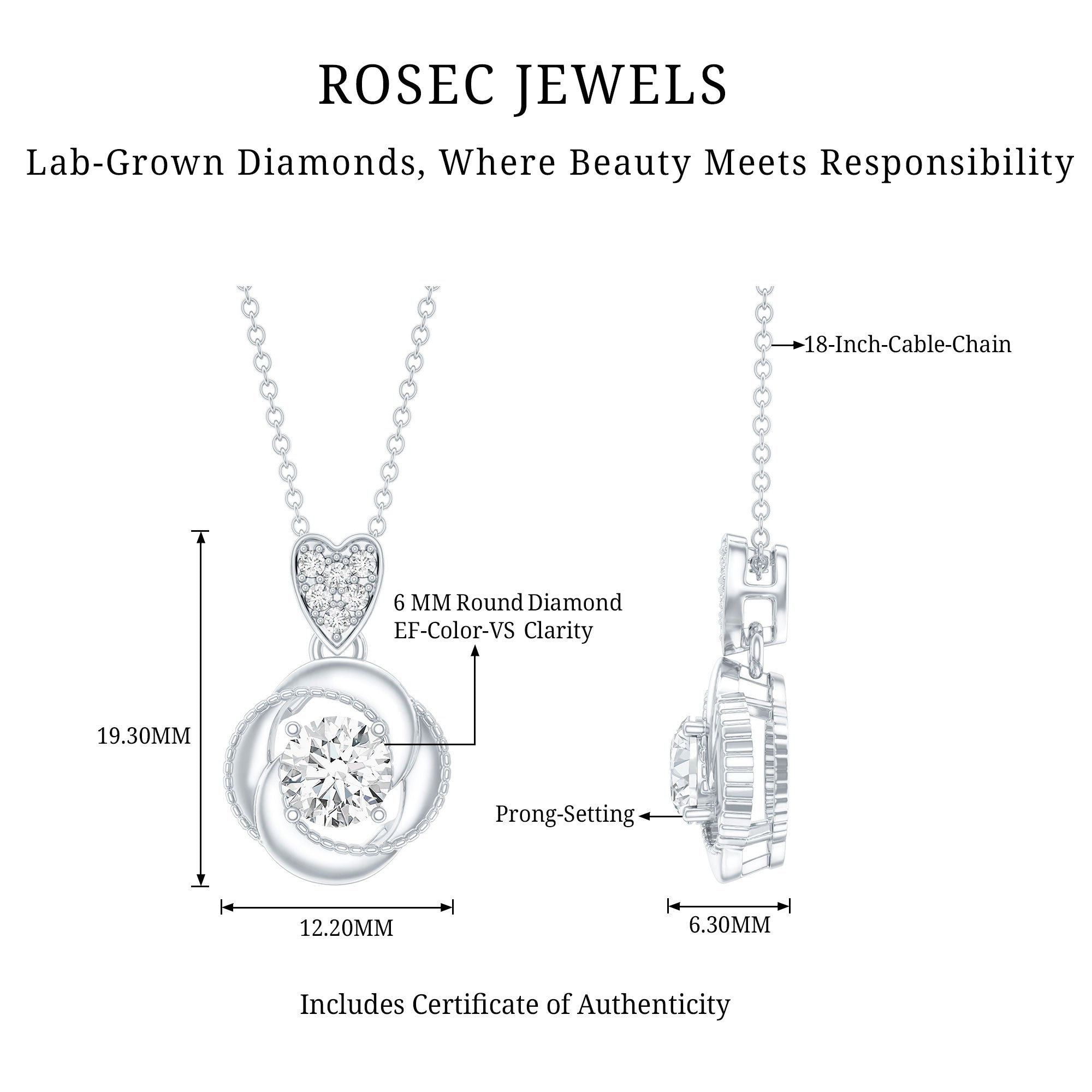 Lab Grown Diamond Swirl Pendant Necklace Lab - ( EF-VS ) - Rosec Jewels