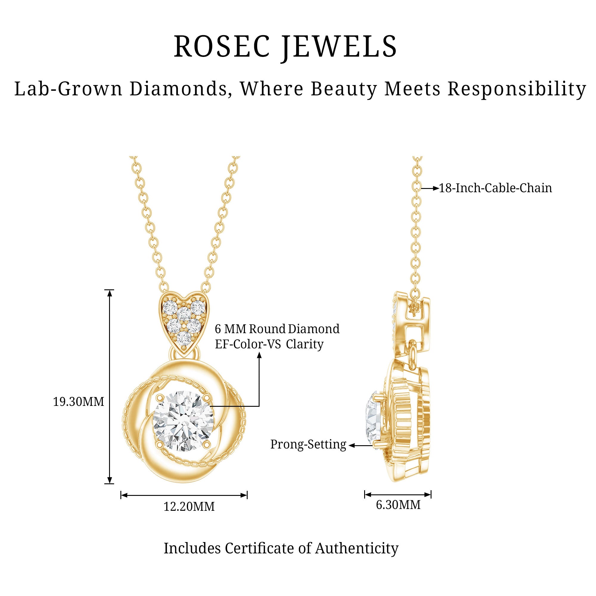 Lab Grown Diamond Swirl Pendant Necklace Lab - ( EF-VS ) - Rosec Jewels