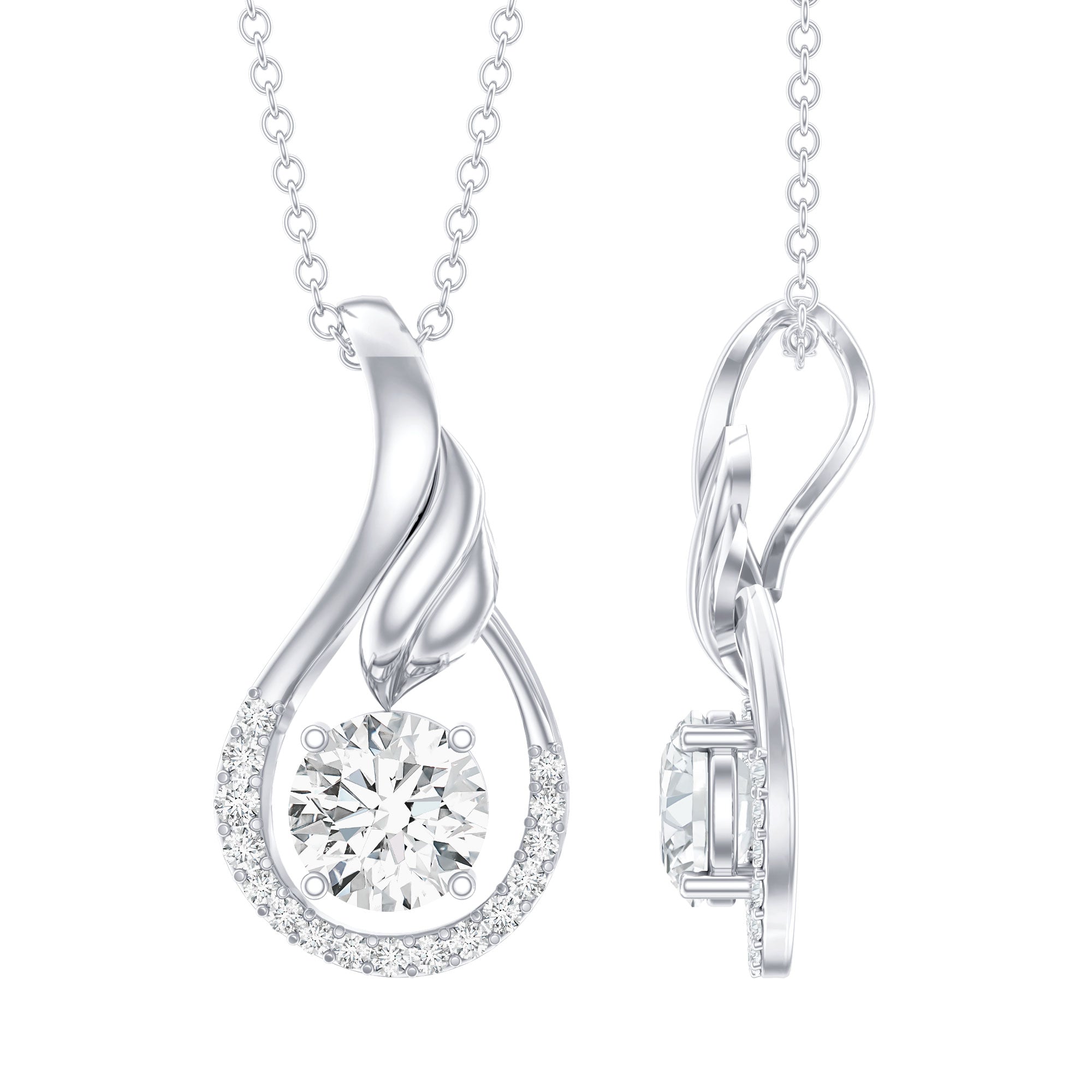 Certified Round Lab Grown Diamond Designer Pendant Necklace Lab - ( EF-VS ) - Rosec Jewels