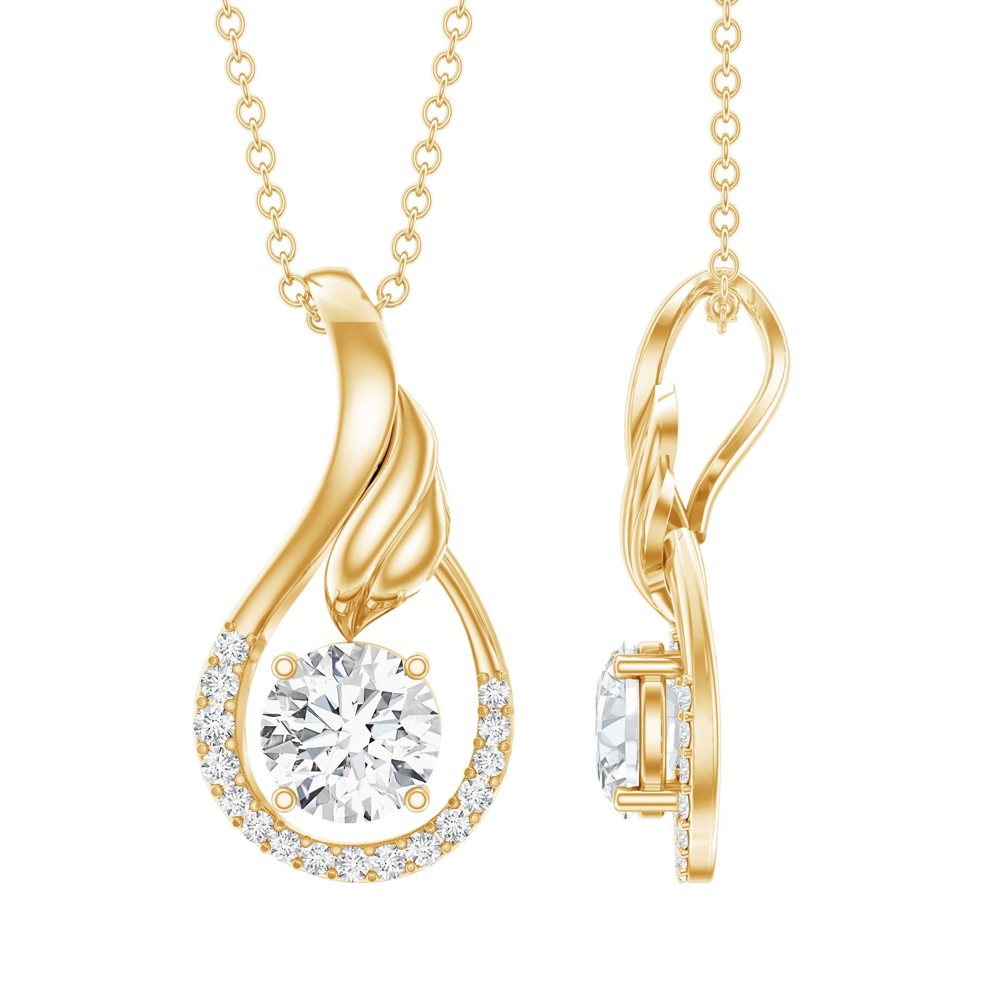Certified Round Lab Grown Diamond Designer Pendant Necklace Lab - ( EF-VS ) - Rosec Jewels