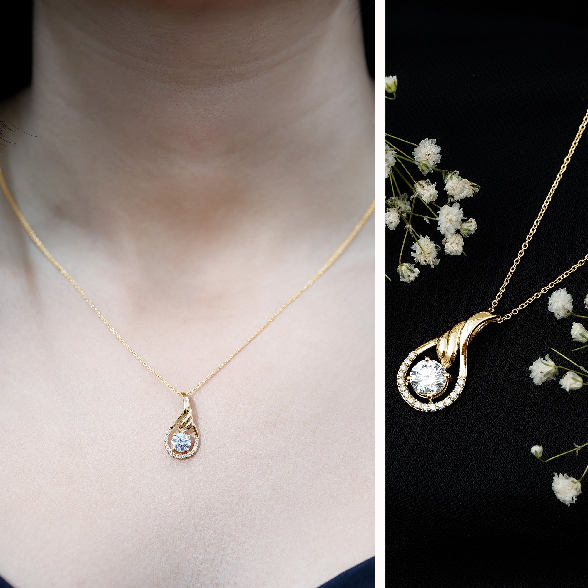 Certified Round Lab Grown Diamond Designer Pendant Necklace Lab - ( EF-VS ) - Rosec Jewels