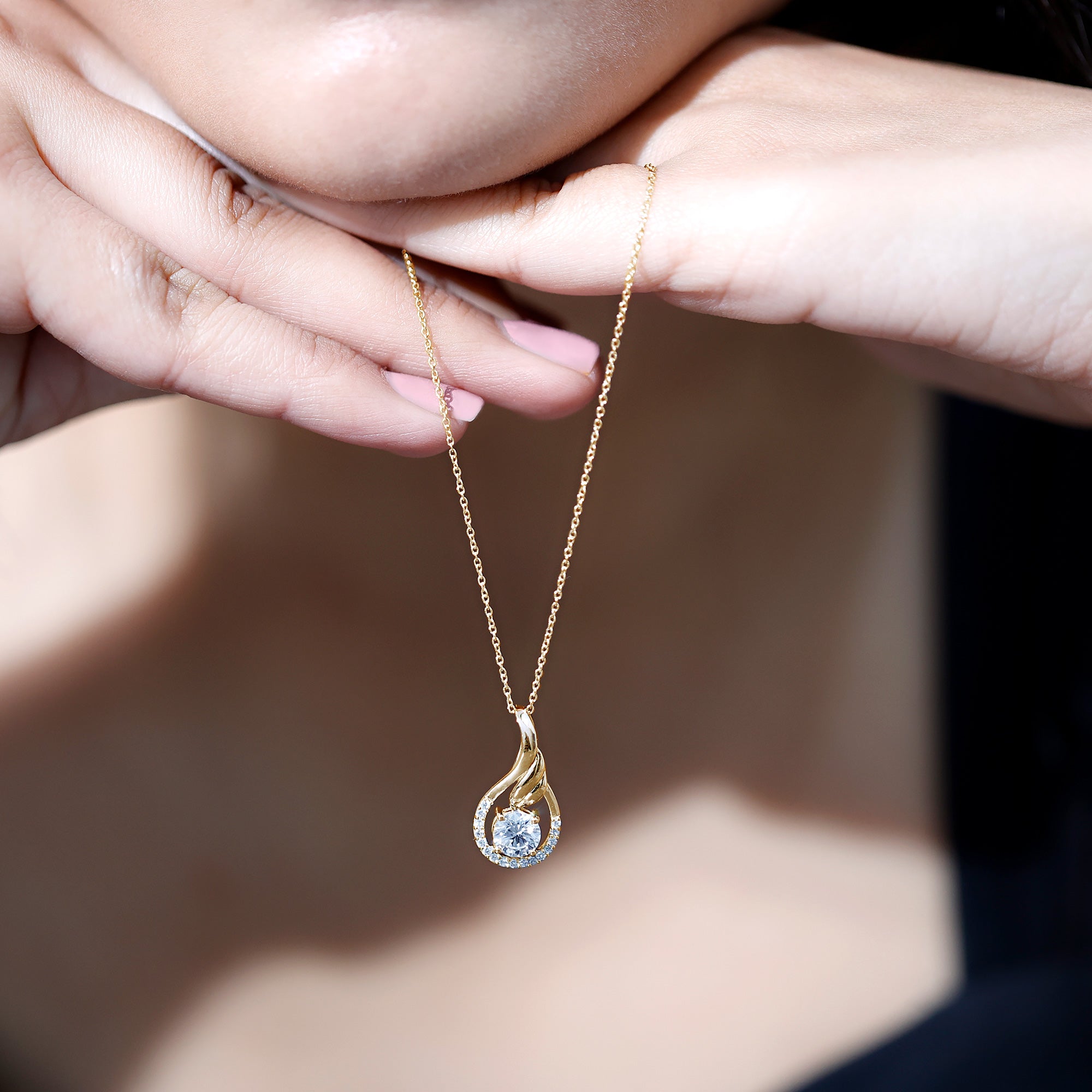 Certified Round Lab Grown Diamond Designer Pendant Necklace Lab - ( EF-VS ) - Rosec Jewels