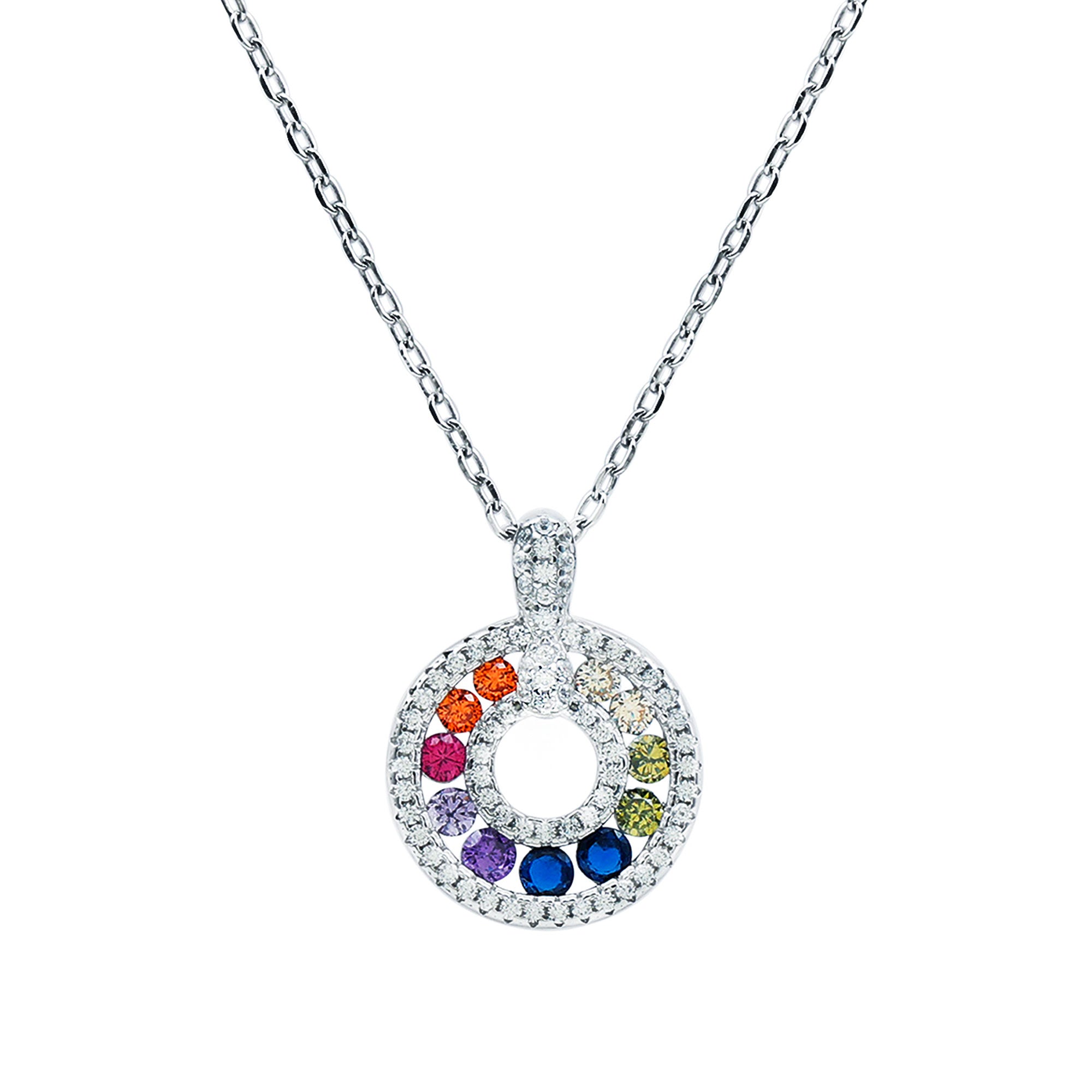 Rosec Jewels-Multi Gemstone Rainbow Necklace with Silver Chain