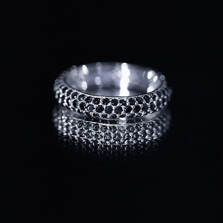 Certified Lab Grown Black Diamond 3 Row Eternity Band Ring AAAA ( Synthetic ) - Rosec Jewels