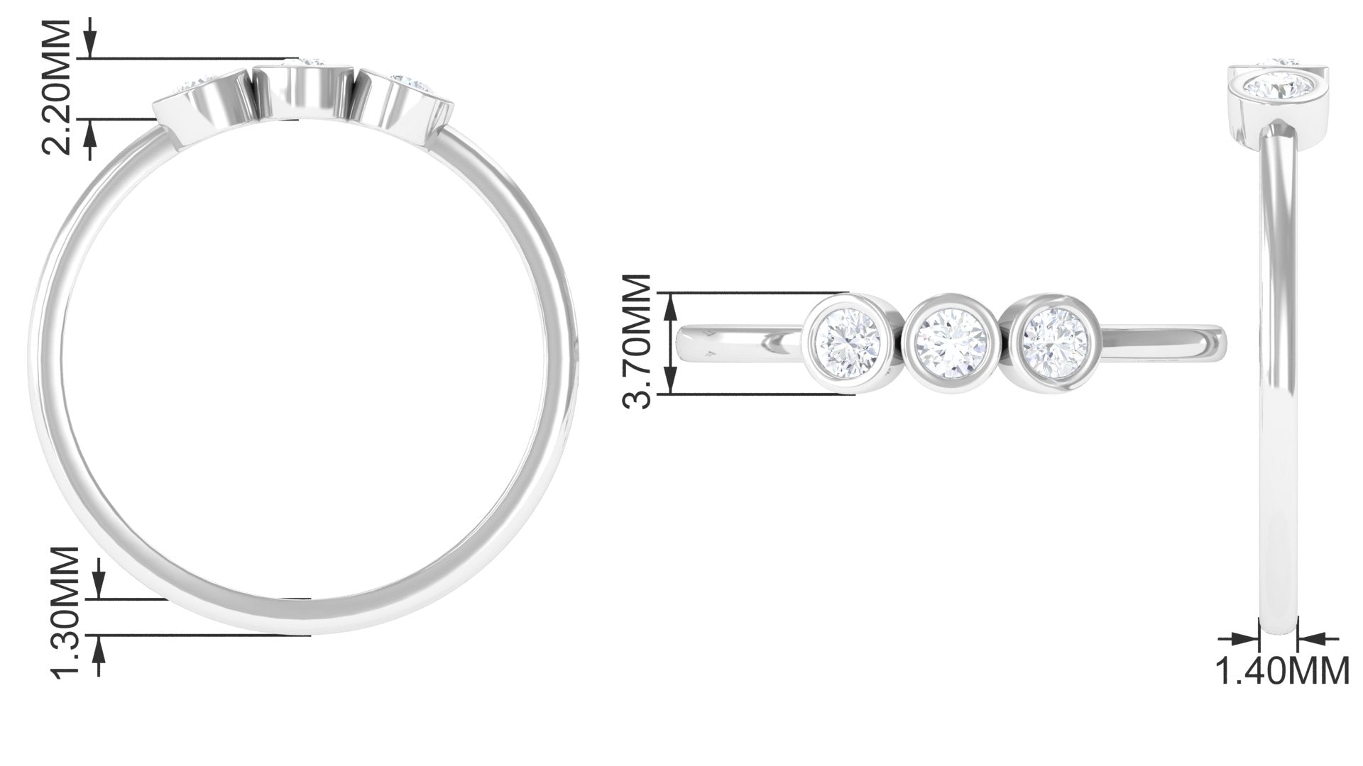 Rosec Jewels-Natural Diamond 3 Stone Promise Ring with Certificate