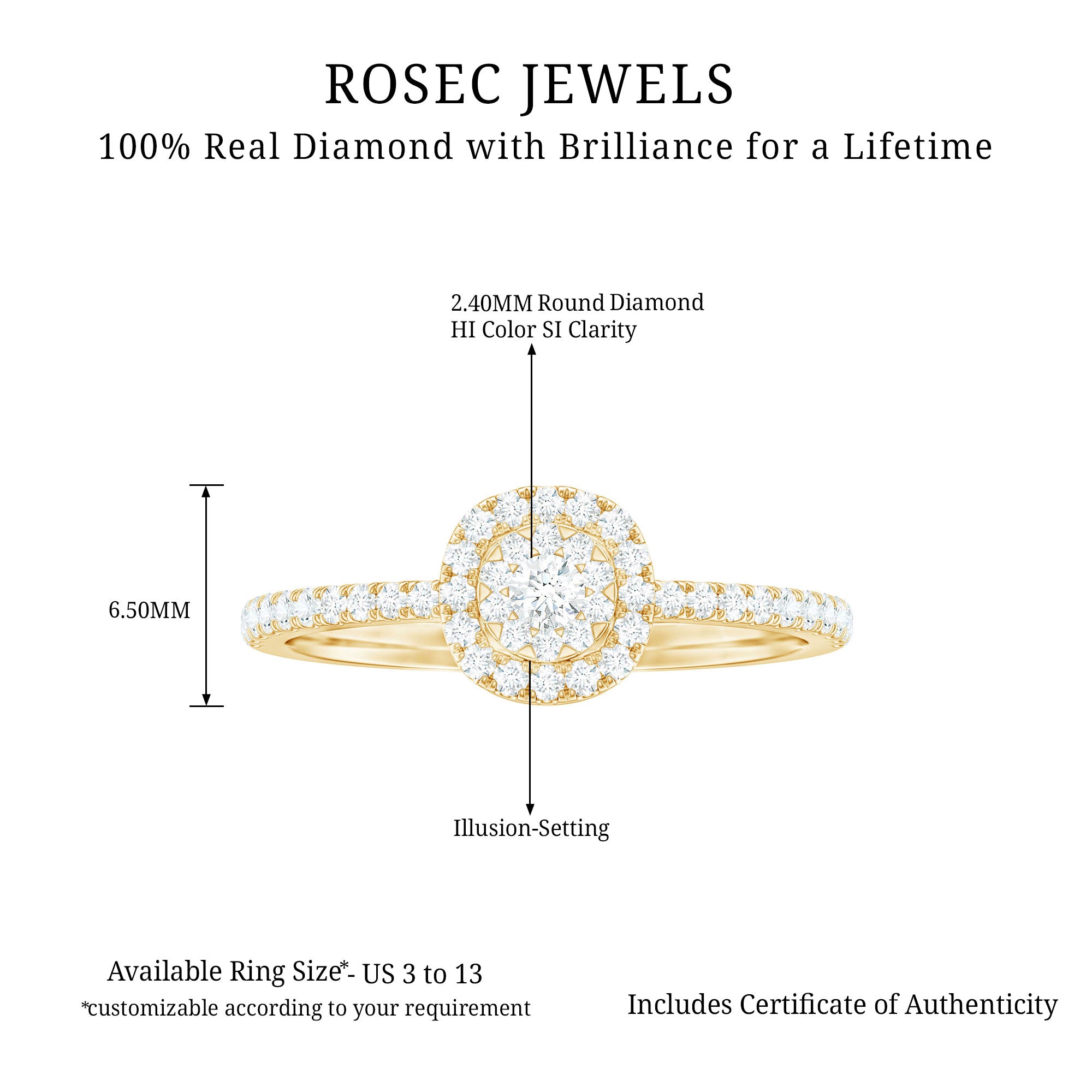 Brilliant Cut Diamond Engagement Ring in Illusion Setting Natural - ( HI-SI ) - Rosec Jewels