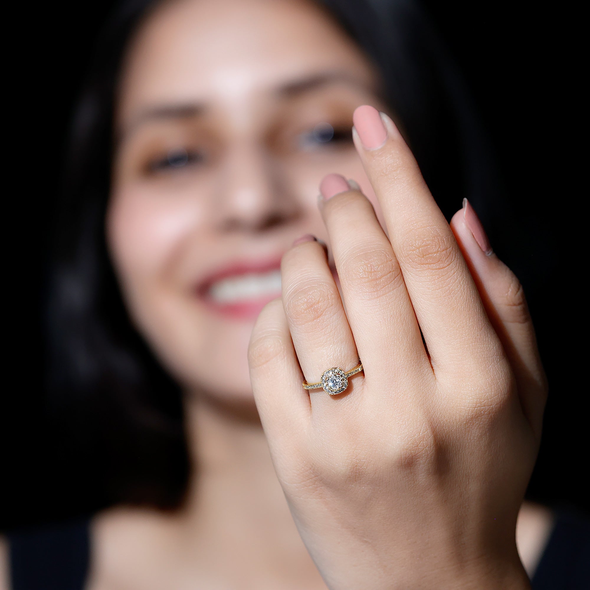 Brilliant Cut Diamond Engagement Ring in Illusion Setting Natural - ( HI-SI ) - Rosec Jewels