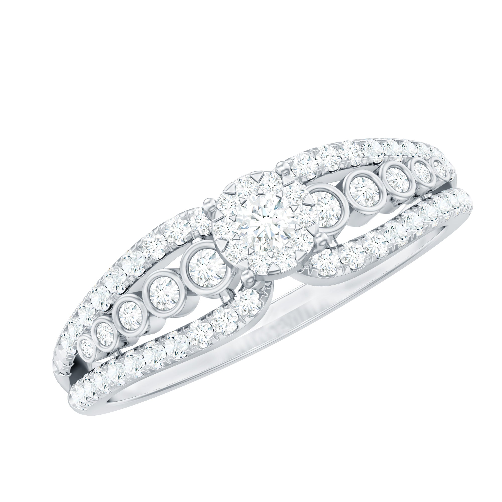 Diamond Designer Engagement Ring with Side Stones Natural - ( HI-SI ) - Rosec Jewels