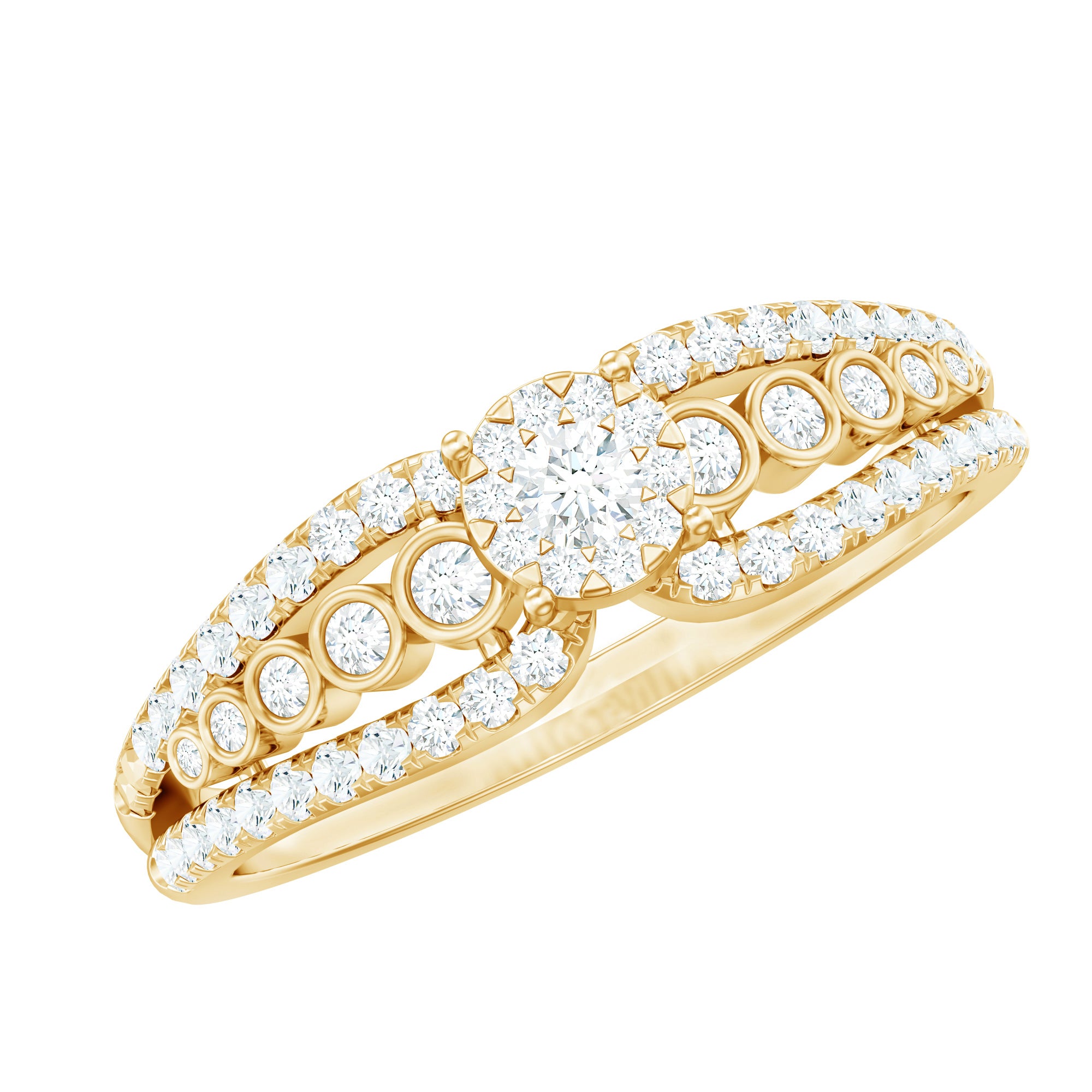 Diamond Designer Engagement Ring with Side Stones Natural - ( HI-SI ) - Rosec Jewels