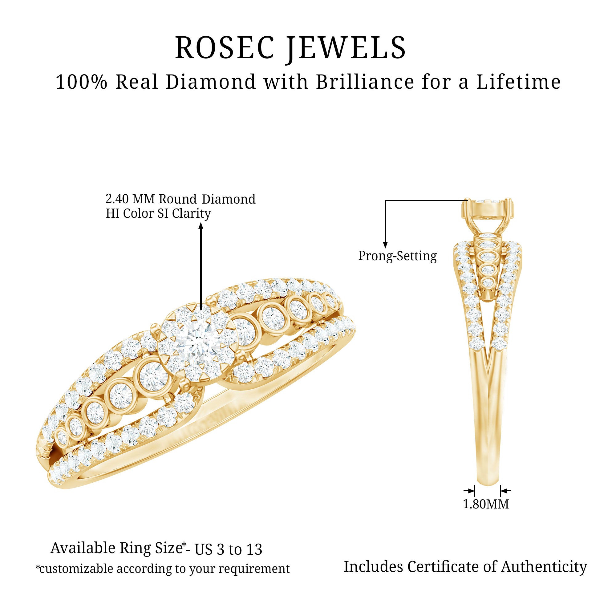 Diamond Designer Engagement Ring with Side Stones Natural - ( HI-SI ) - Rosec Jewels