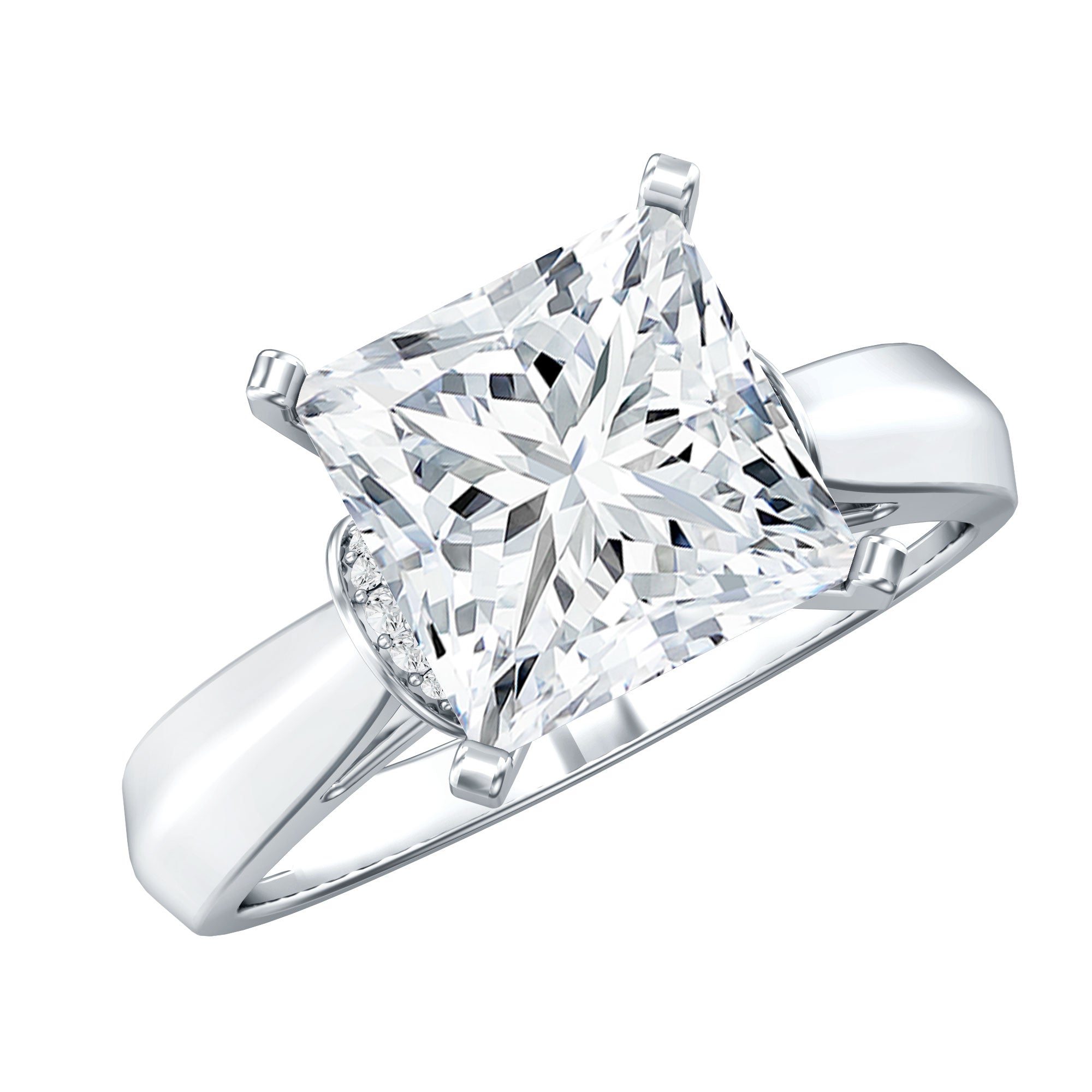 Princess Cut Certified Moissanite Solitaire Engagement Ring D-VS1 - Rosec Jewels