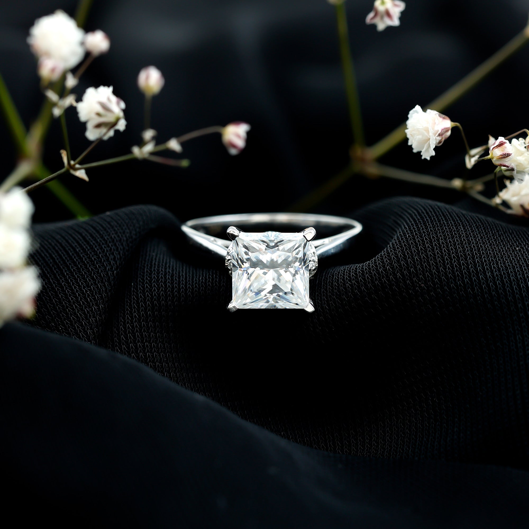 Princess Cut Certified Moissanite Solitaire Engagement Ring D-VS1 - Rosec Jewels