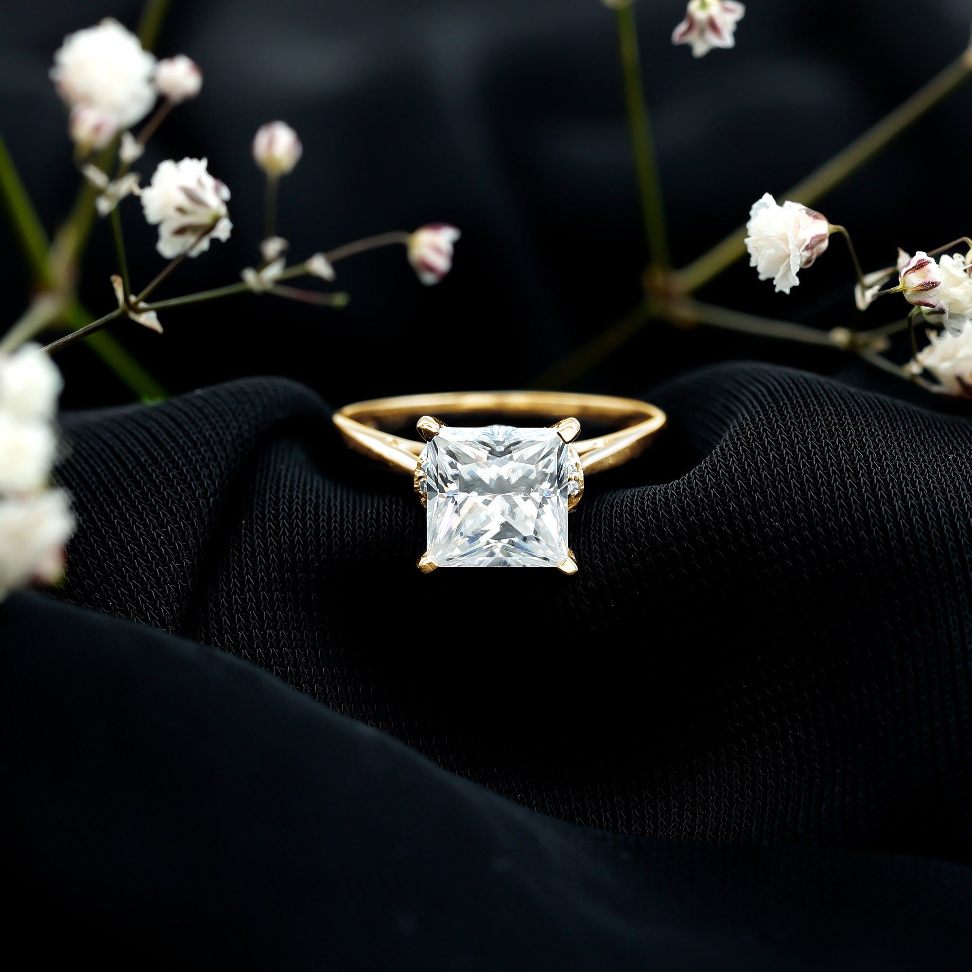 Princess Cut Certified Moissanite Solitaire Engagement Ring D-VS1 - Rosec Jewels