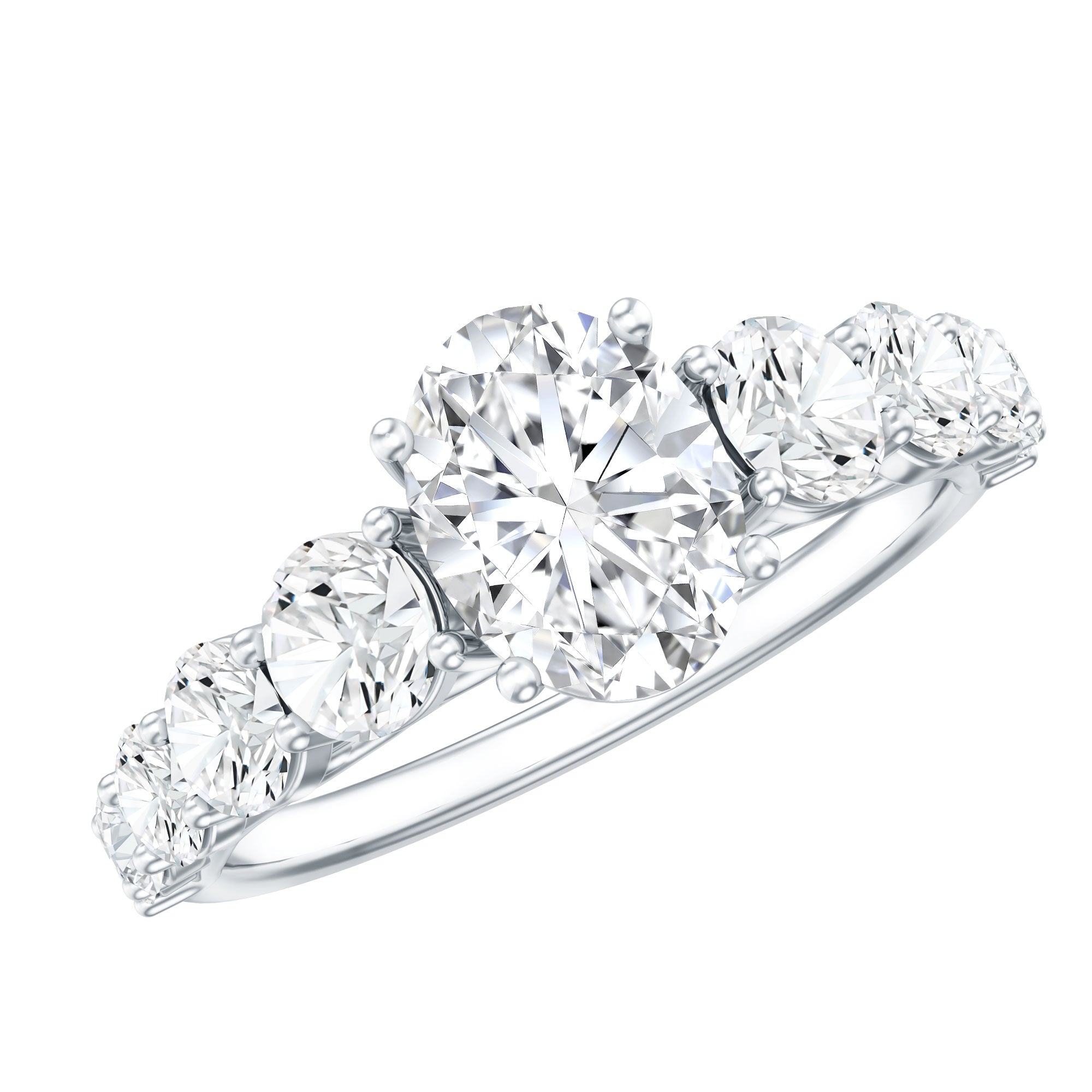 3 CT Oval Cut Moissanite Side Stone Engagement Ring D-VS1 - Rosec Jewels