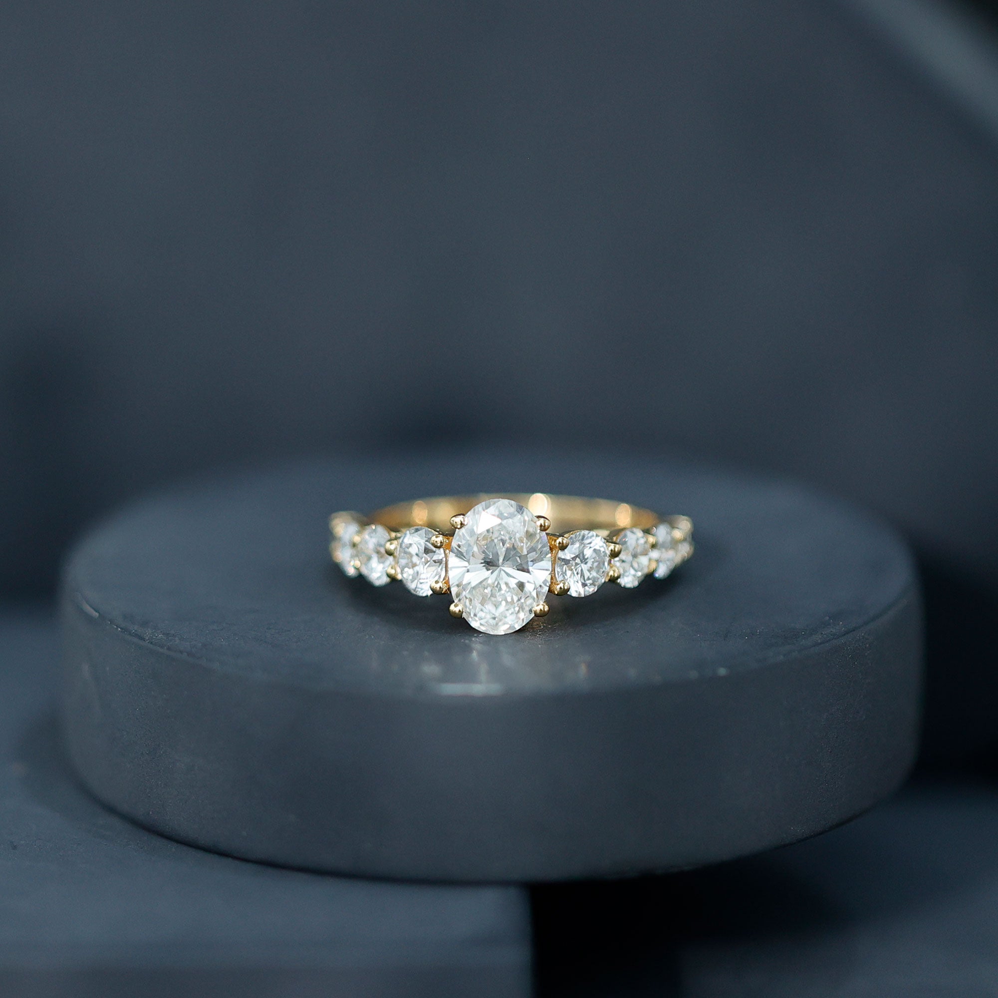 3 CT Oval Cut Moissanite Side Stone Engagement Ring D-VS1 - Rosec Jewels