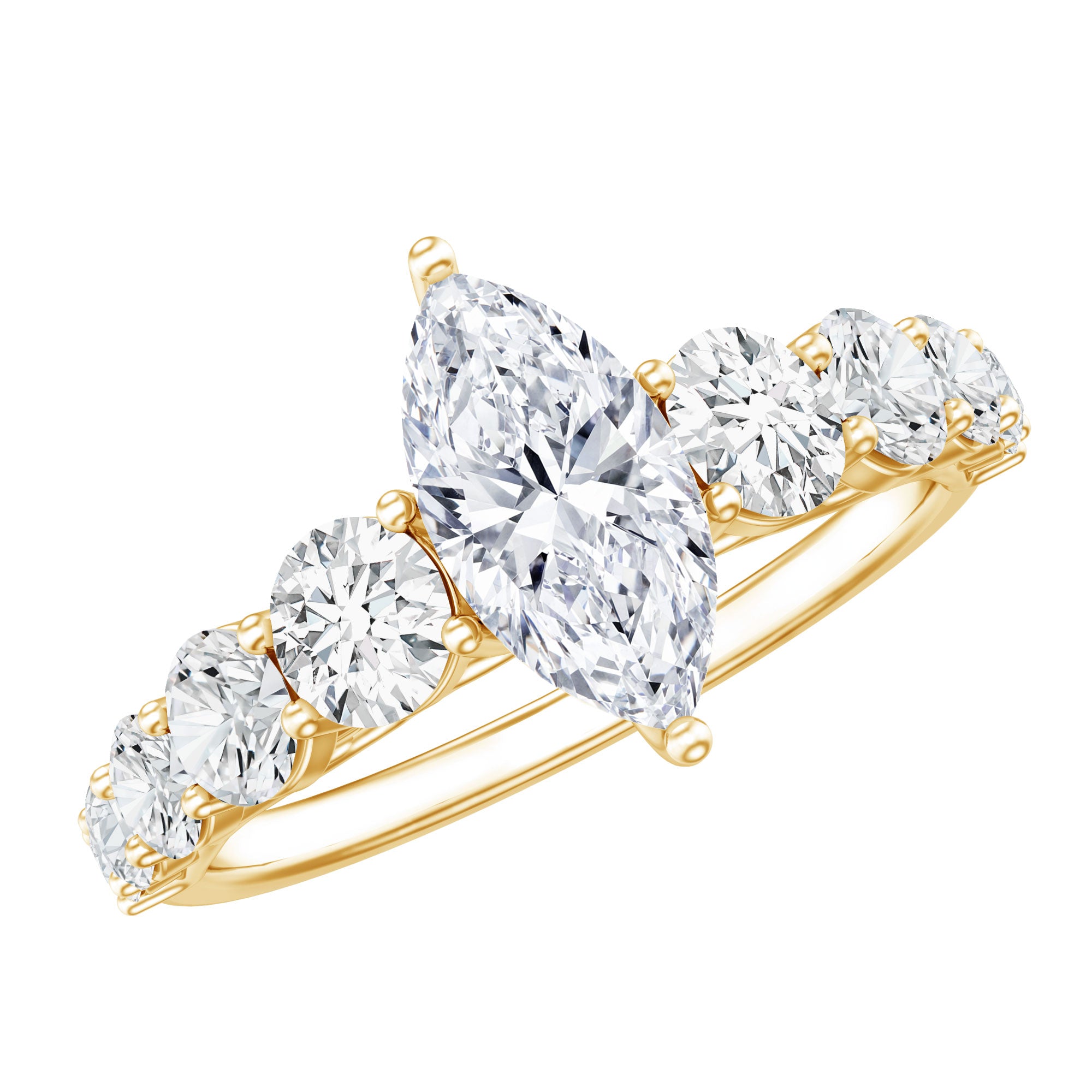 Rosec Jewels-Marquise Moissanite Engagement Ring With Side Stones