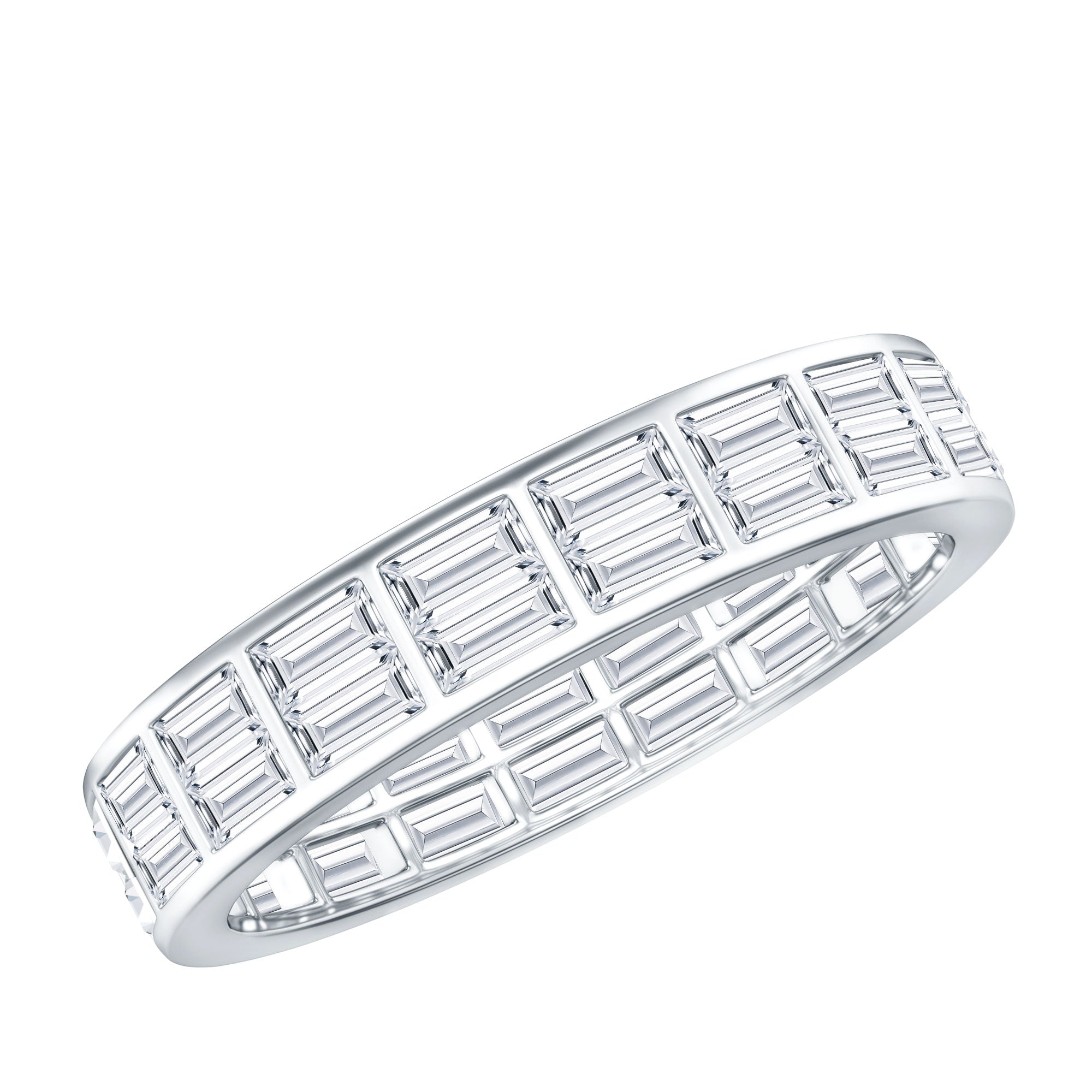 Baguette Cut Certified Moissanite Two Row Eternity Band D-VS1 - Rosec Jewels