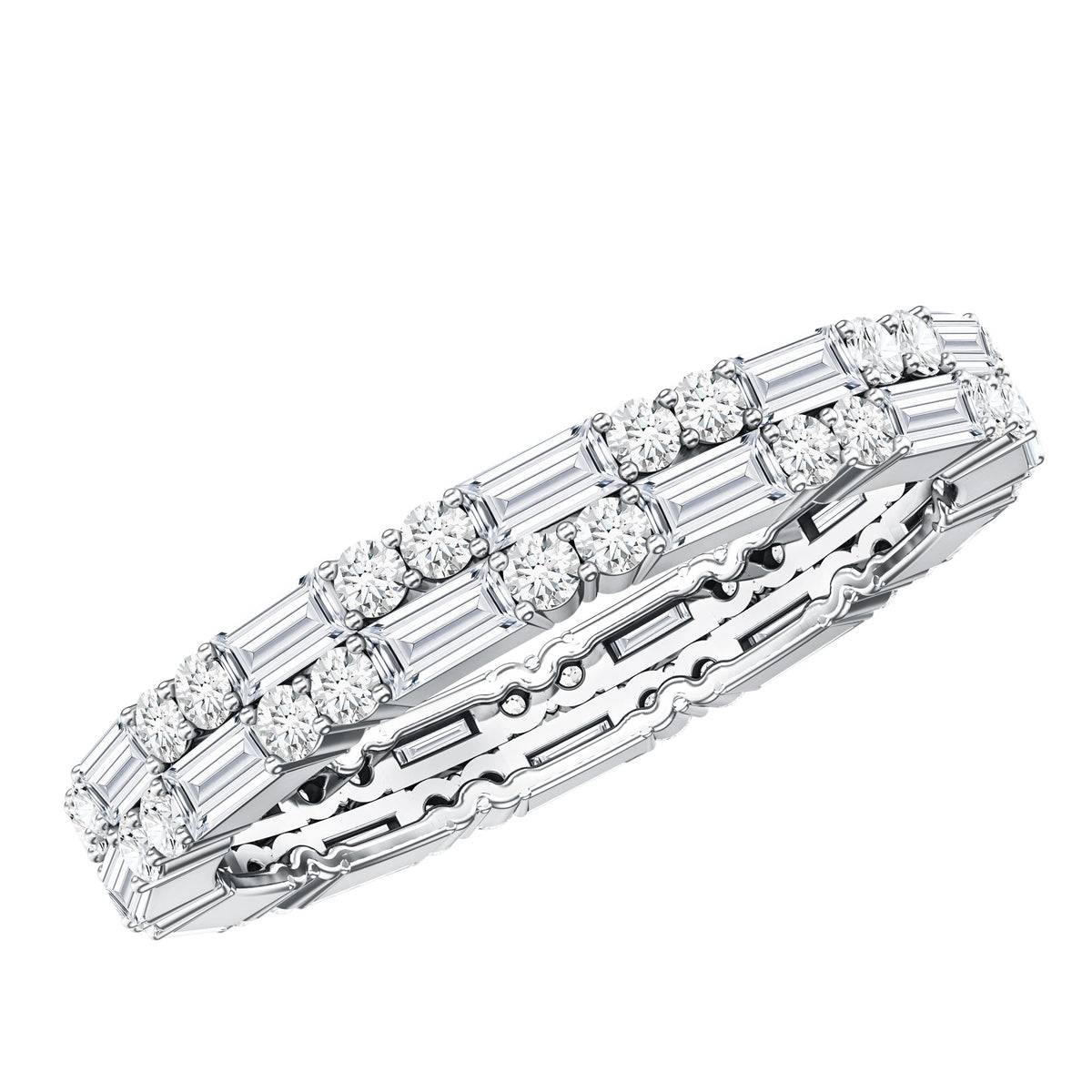 Double Row Moissanite Stackable Eternity Band Ring D-VS1 - Rosec Jewels