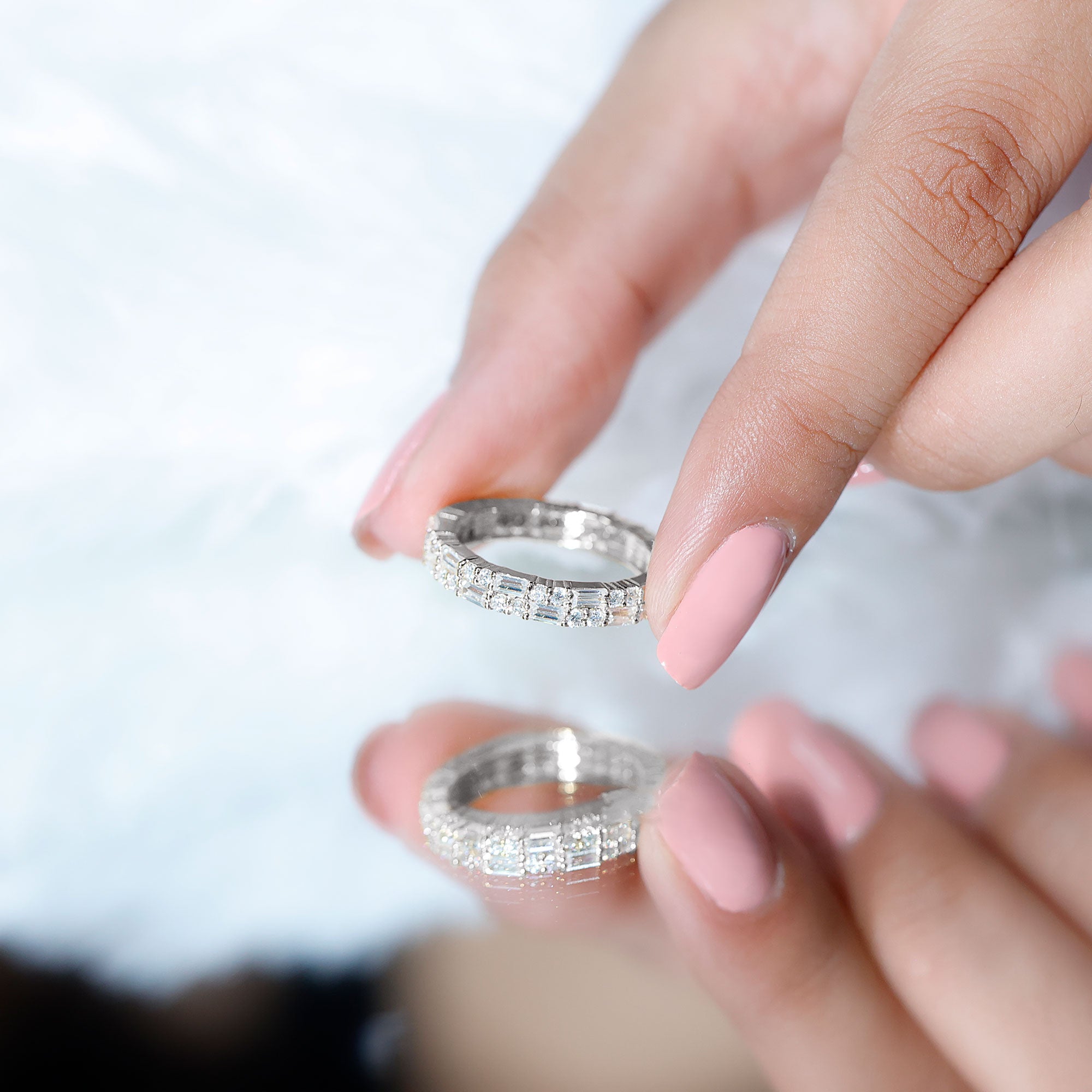 Double Row Moissanite Stackable Eternity Band Ring D-VS1 - Rosec Jewels