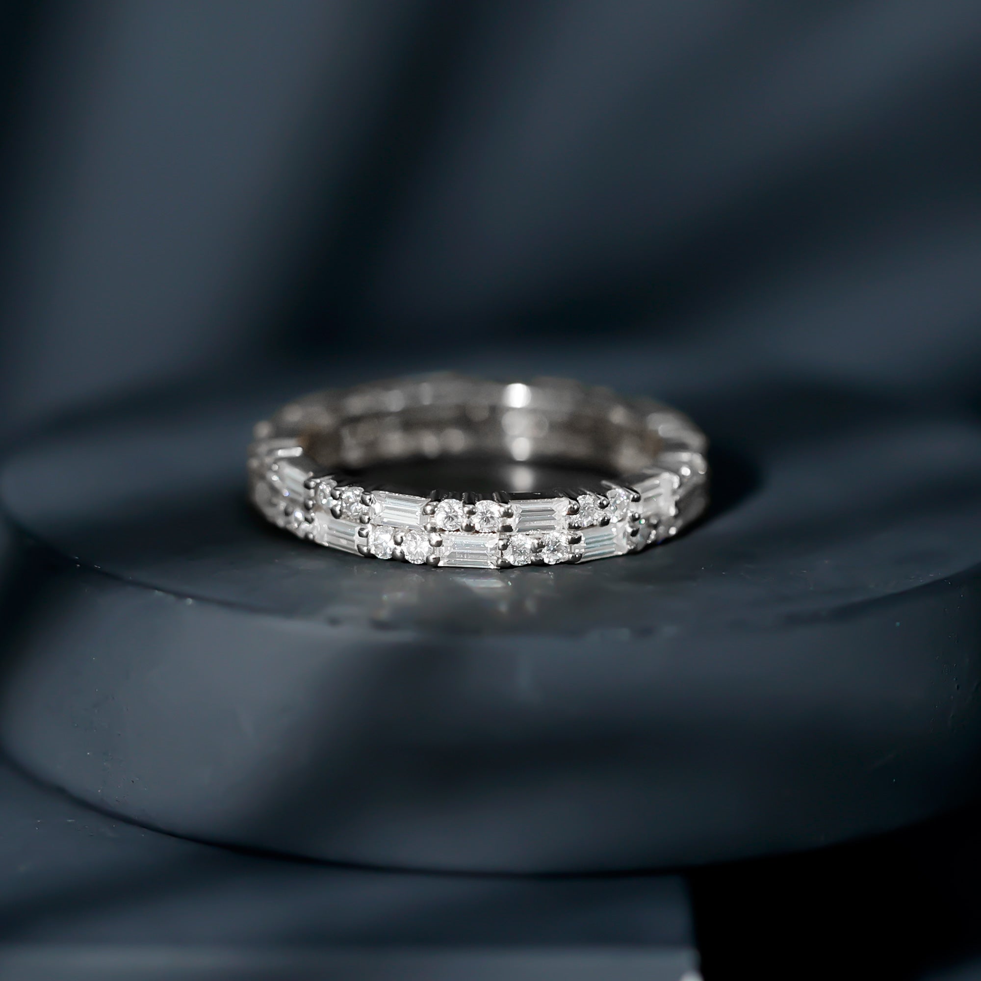 Double Row Moissanite Stackable Eternity Band Ring D-VS1 - Rosec Jewels