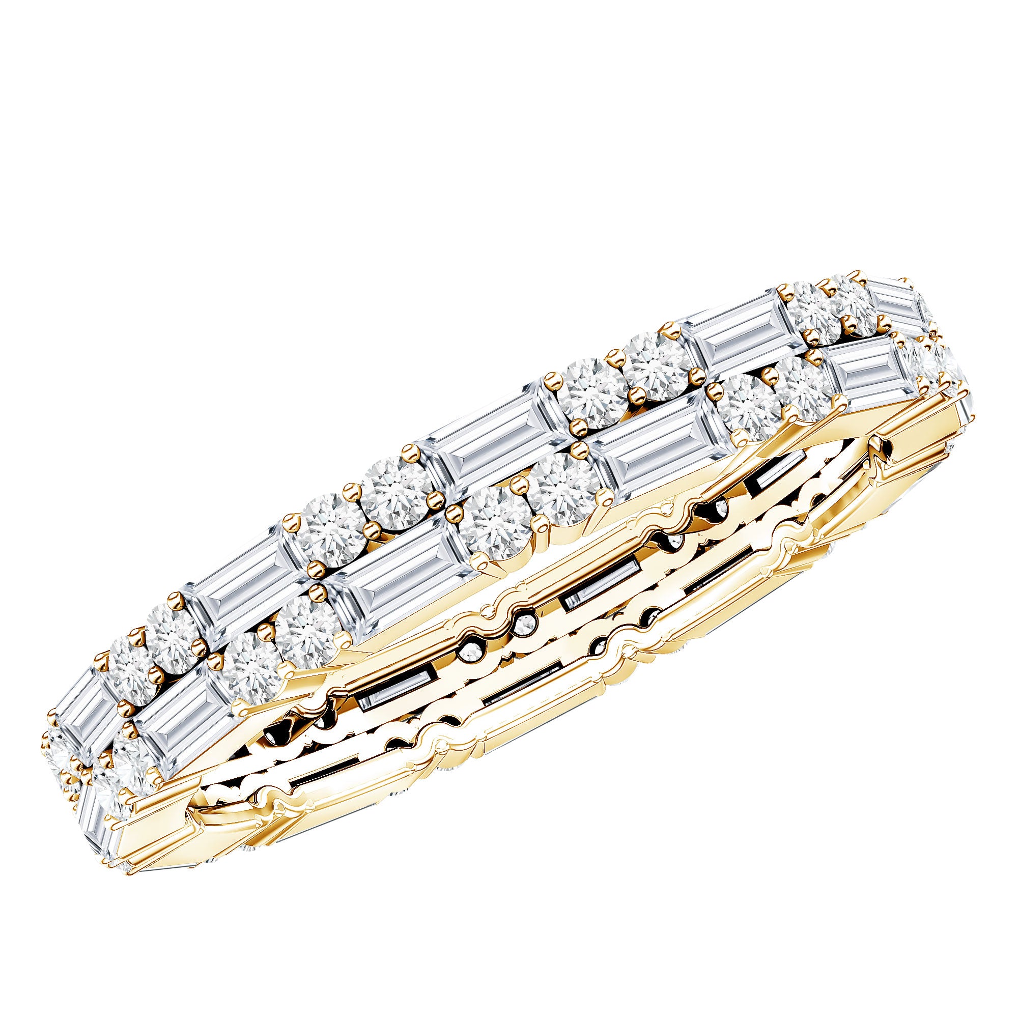 Double Row Moissanite Stackable Eternity Band Ring D-VS1 - Rosec Jewels