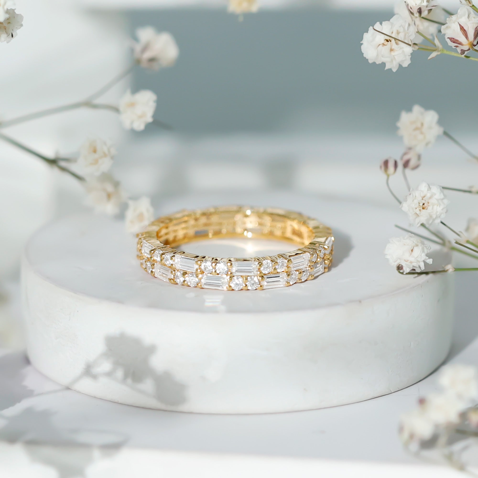 Double Row Moissanite Stackable Eternity Band Ring D-VS1 - Rosec Jewels