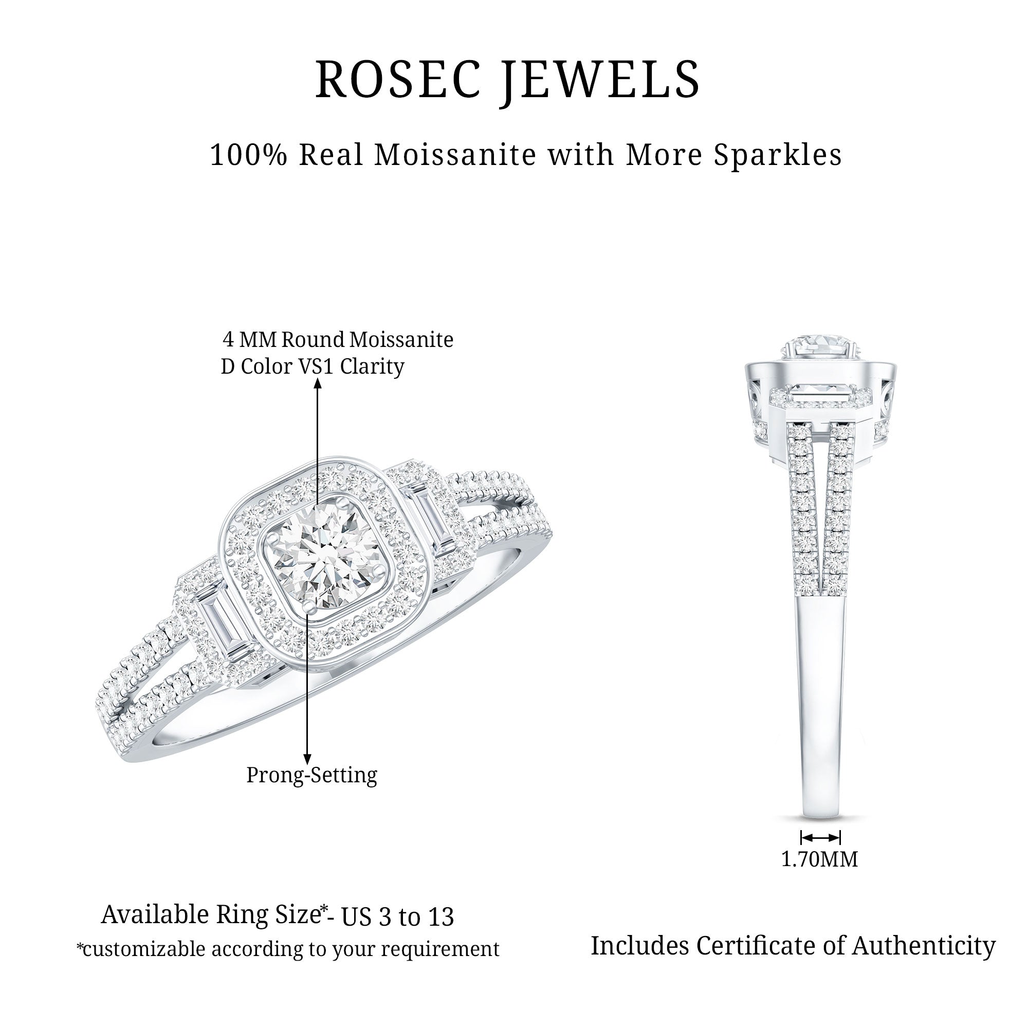 Certified Moissanite Vintage Inspired Engagement Ring D-VS1 - Rosec Jewels