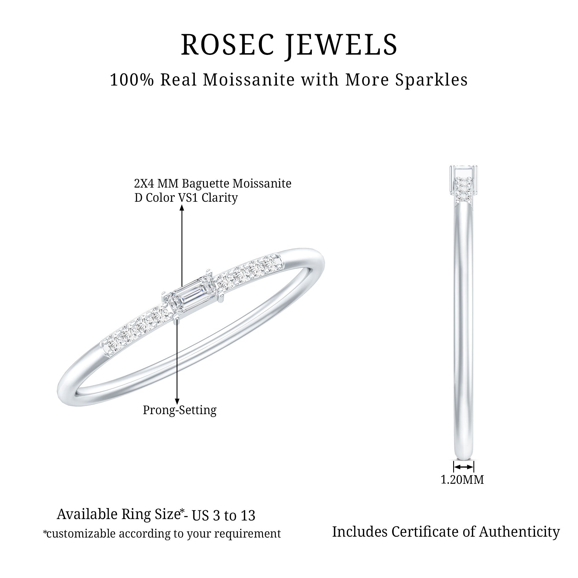 Moissanite Minimalist Stackable Promise Ring D-VS1 - Rosec Jewels