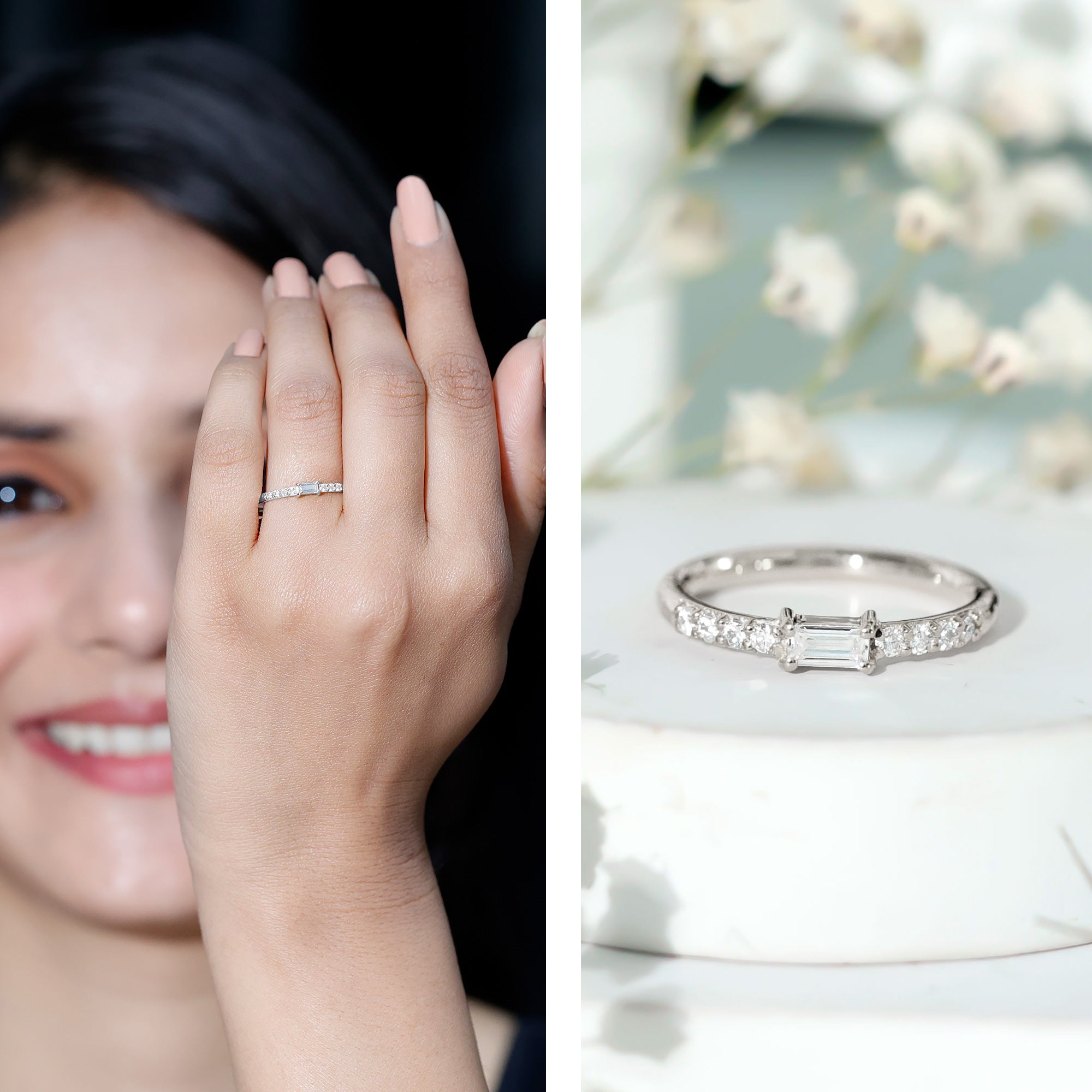 Moissanite Minimalist Stackable Promise Ring D-VS1 - Rosec Jewels