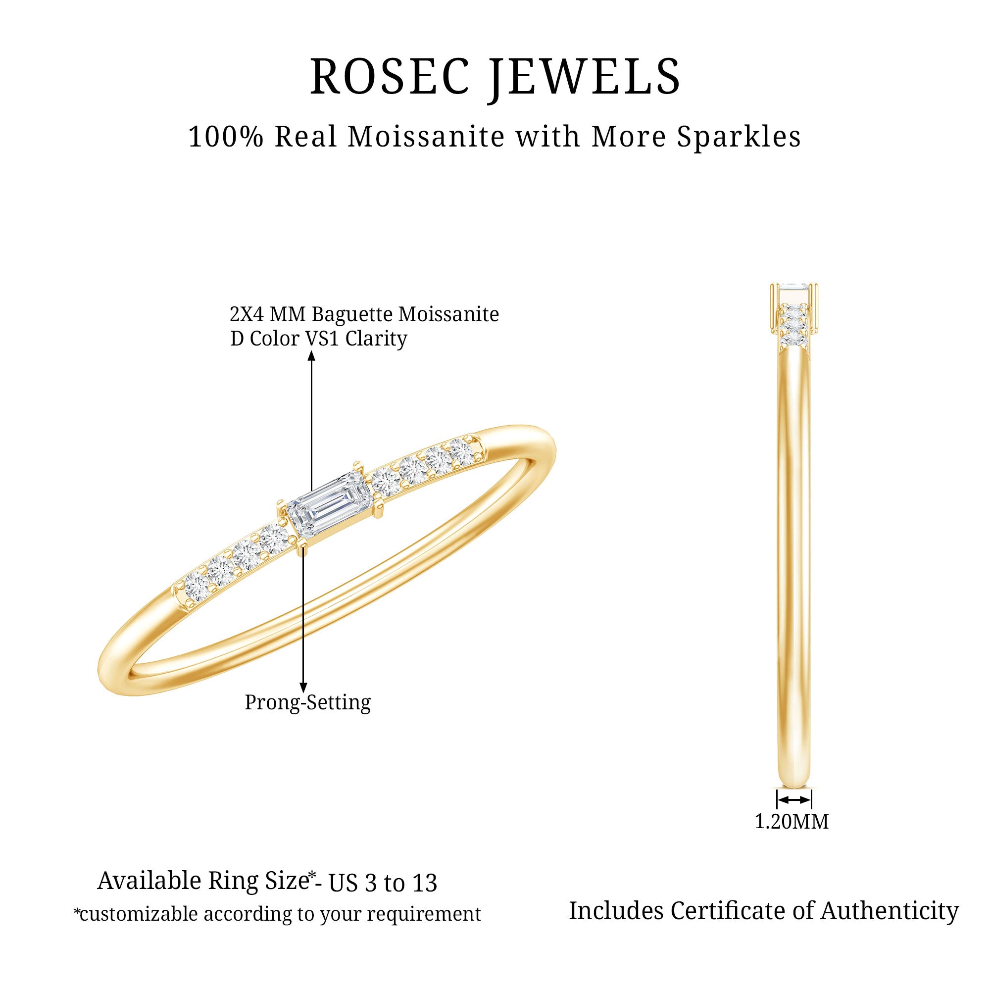 Moissanite Minimalist Stackable Promise Ring D-VS1 - Rosec Jewels