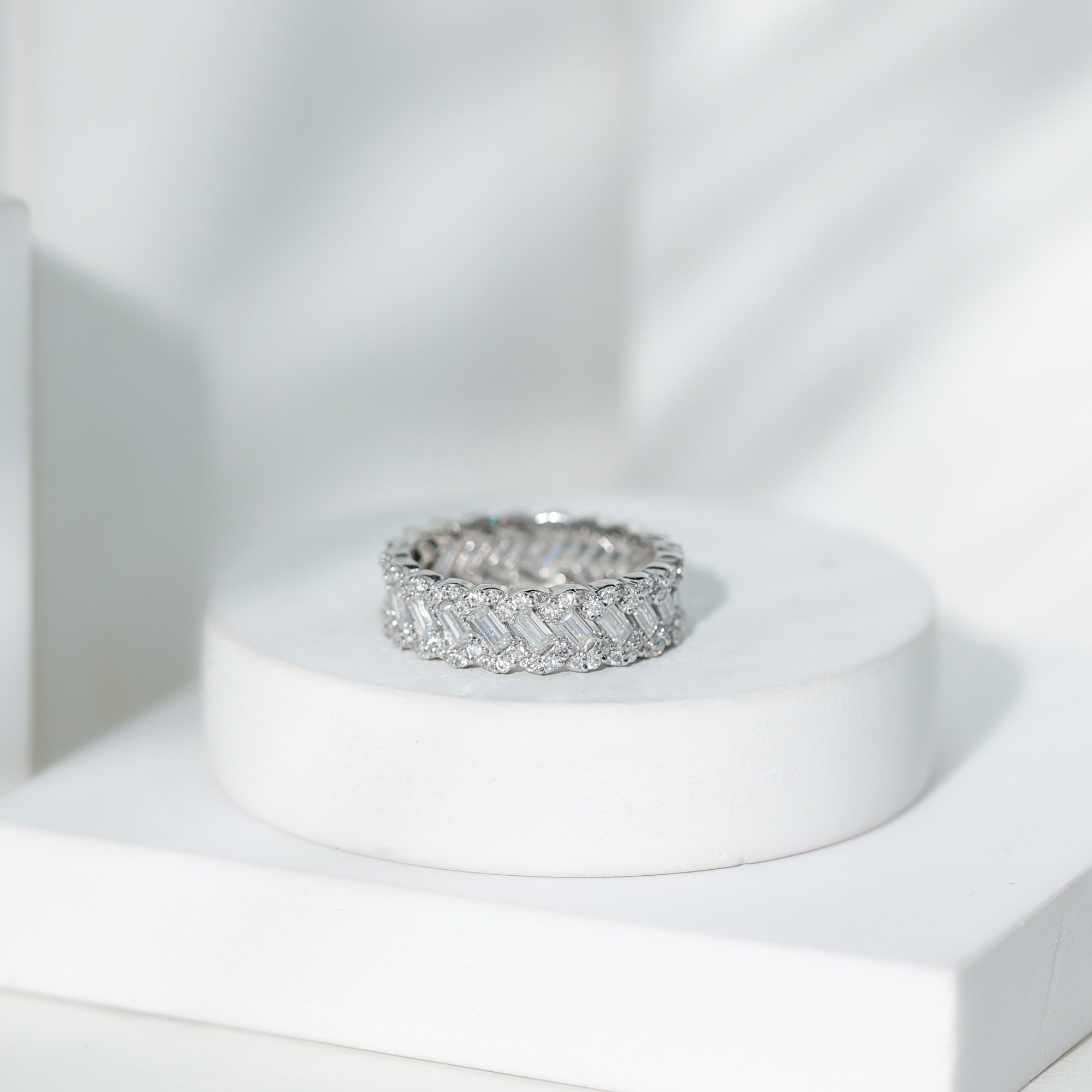 Baguette and Round Moissanite Braided Wedding Band D-VS1 - Rosec Jewels