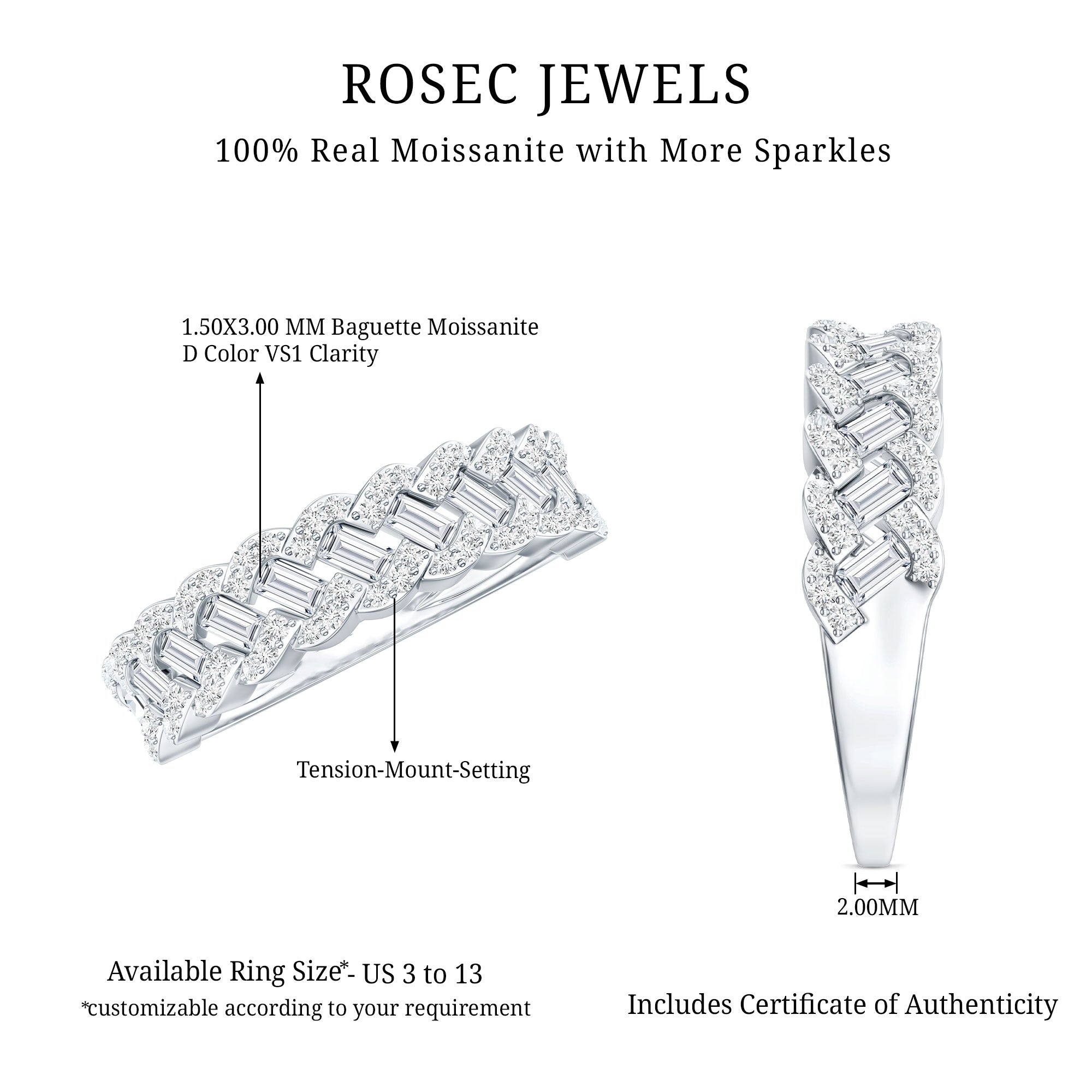Certified Moissanite Braided Half Eternity Band Ring D-VS1 - Rosec Jewels