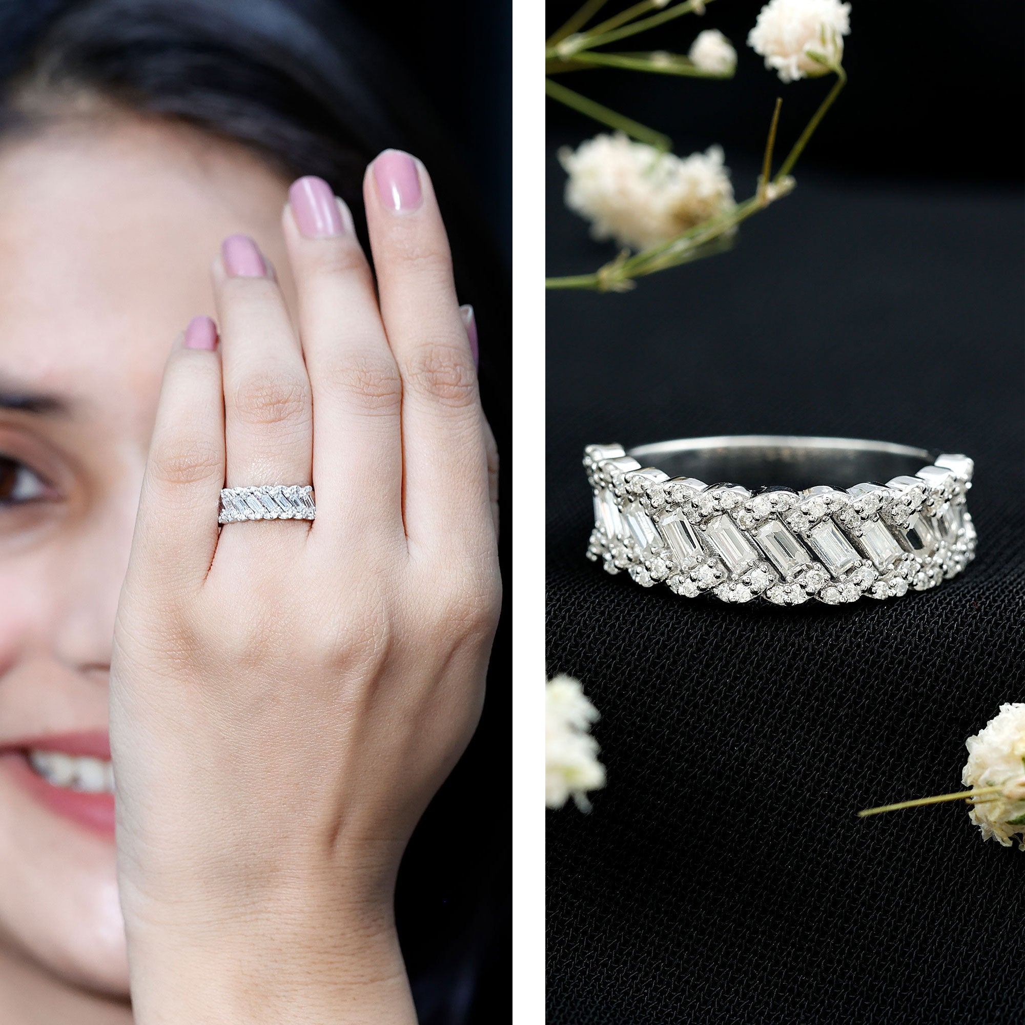 Certified Moissanite Braided Half Eternity Band Ring D-VS1 - Rosec Jewels
