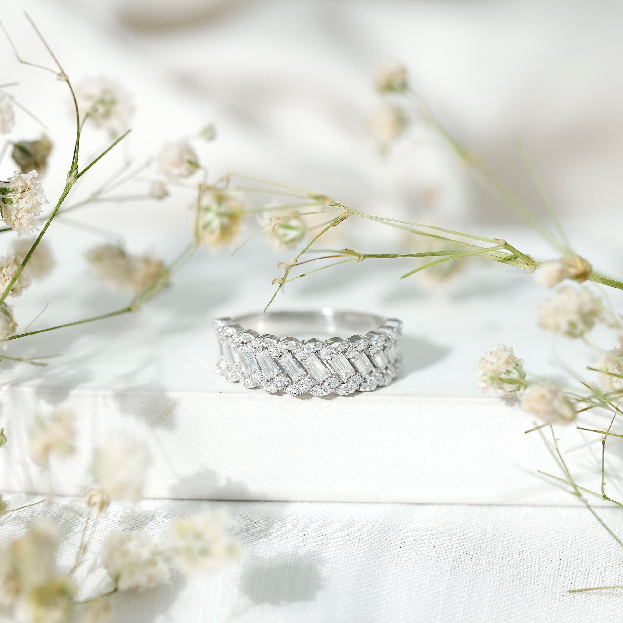 Certified Moissanite Braided Half Eternity Band Ring D-VS1 - Rosec Jewels