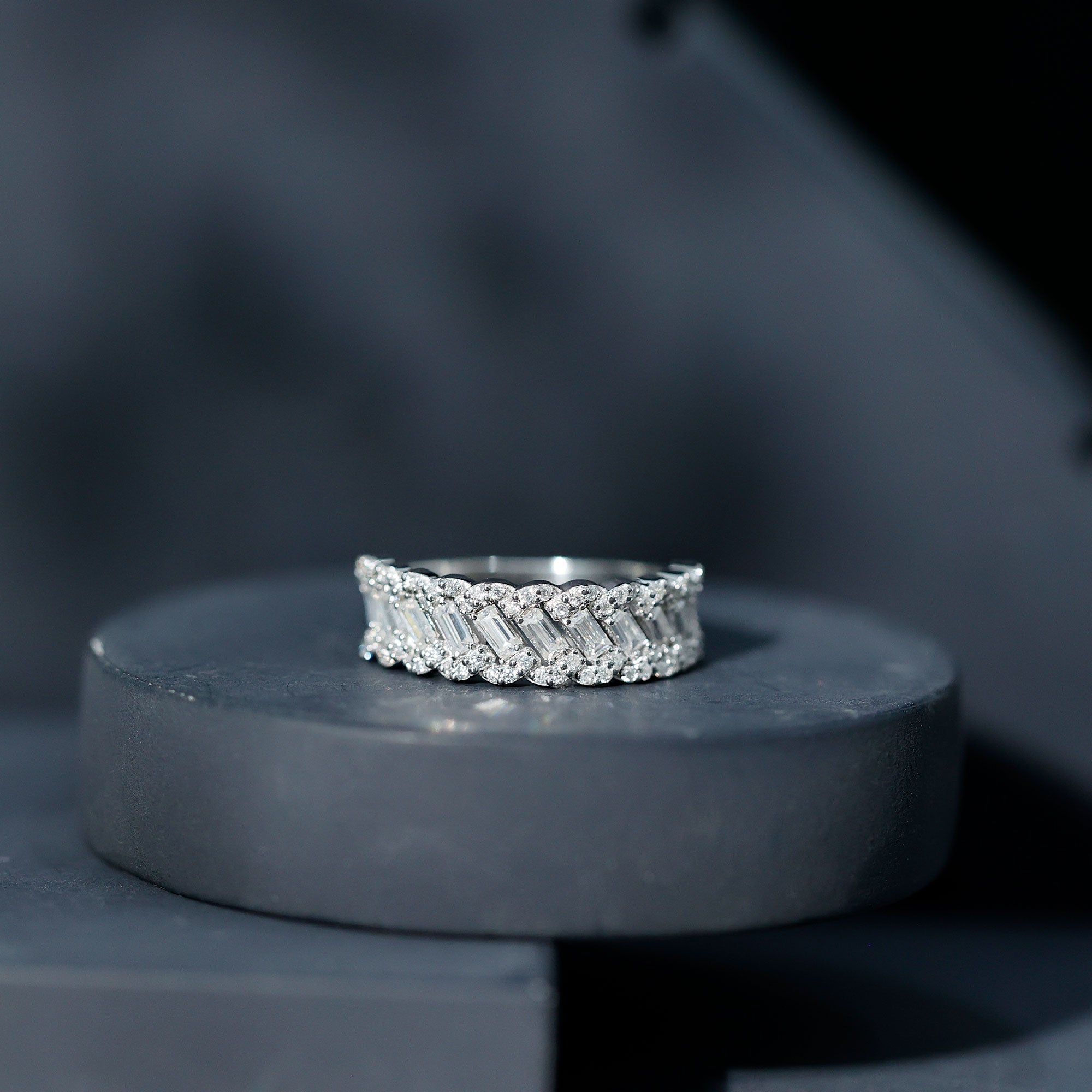 Certified Moissanite Braided Half Eternity Band Ring D-VS1 - Rosec Jewels