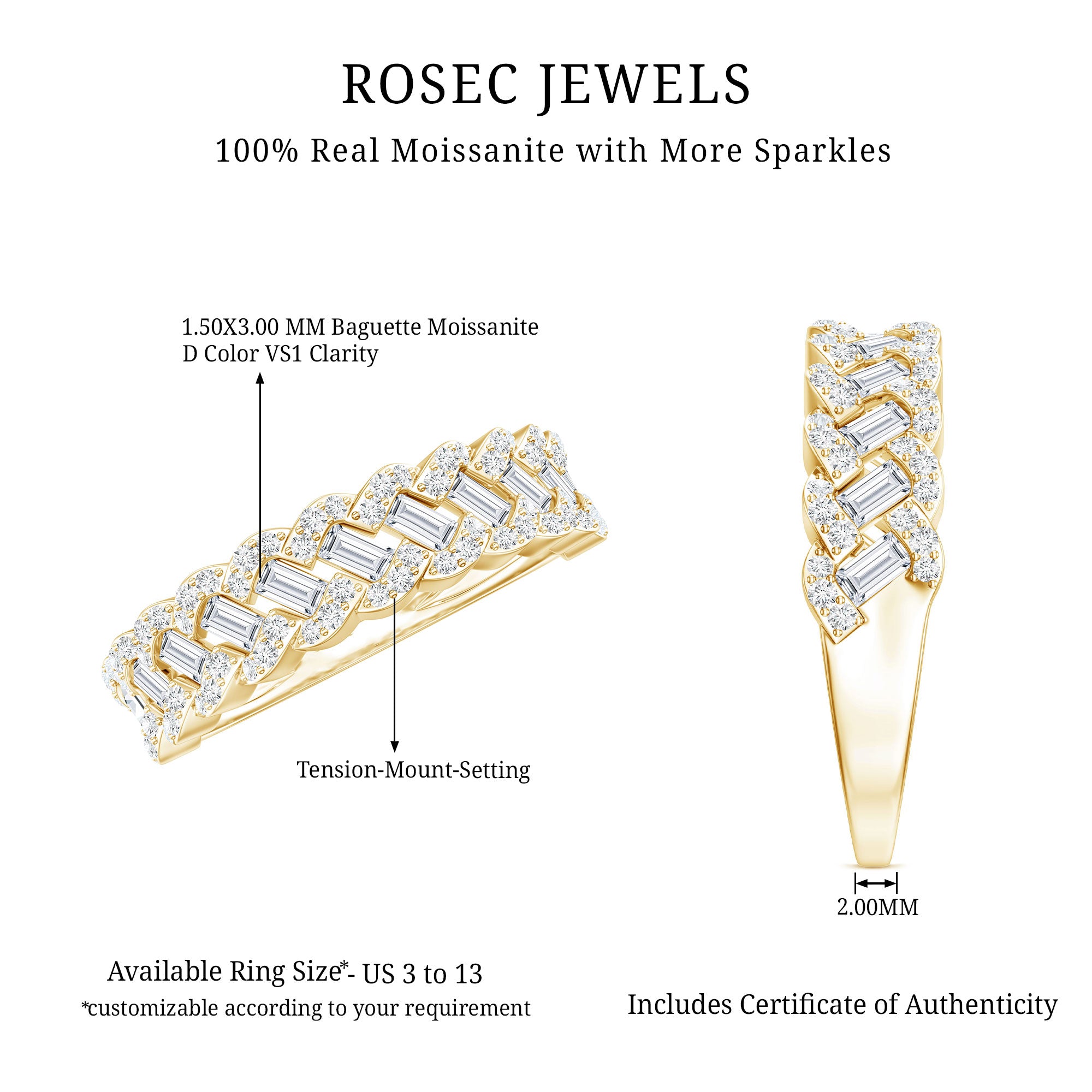 Certified Moissanite Braided Half Eternity Band Ring D-VS1 - Rosec Jewels