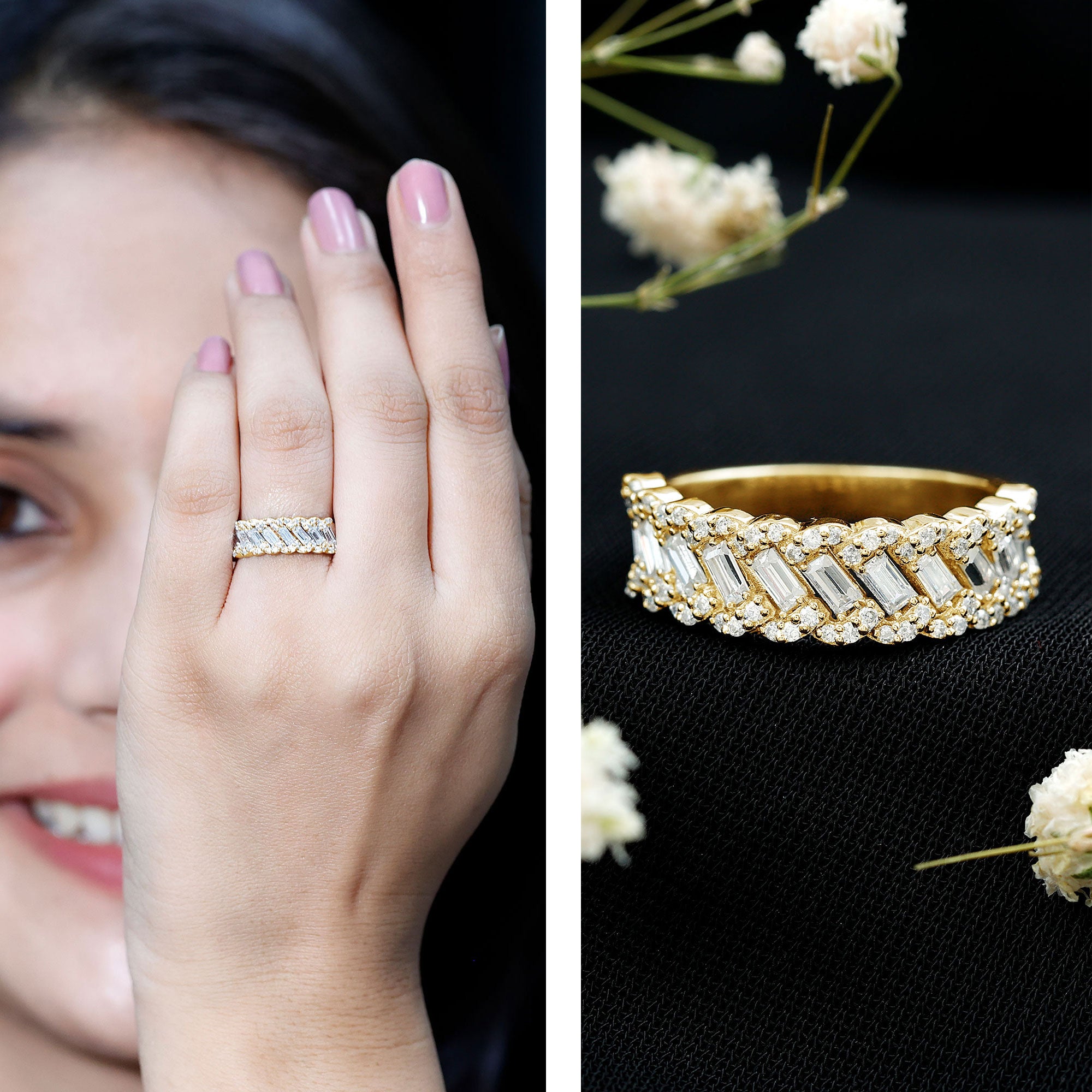 Certified Moissanite Braided Half Eternity Band Ring D-VS1 - Rosec Jewels