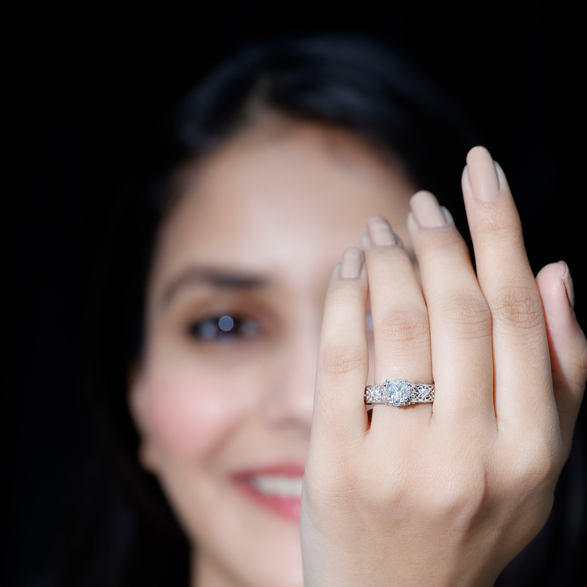 Rosec Jewels-Heart Shape Moissanite Filigree Style Engagement Rings