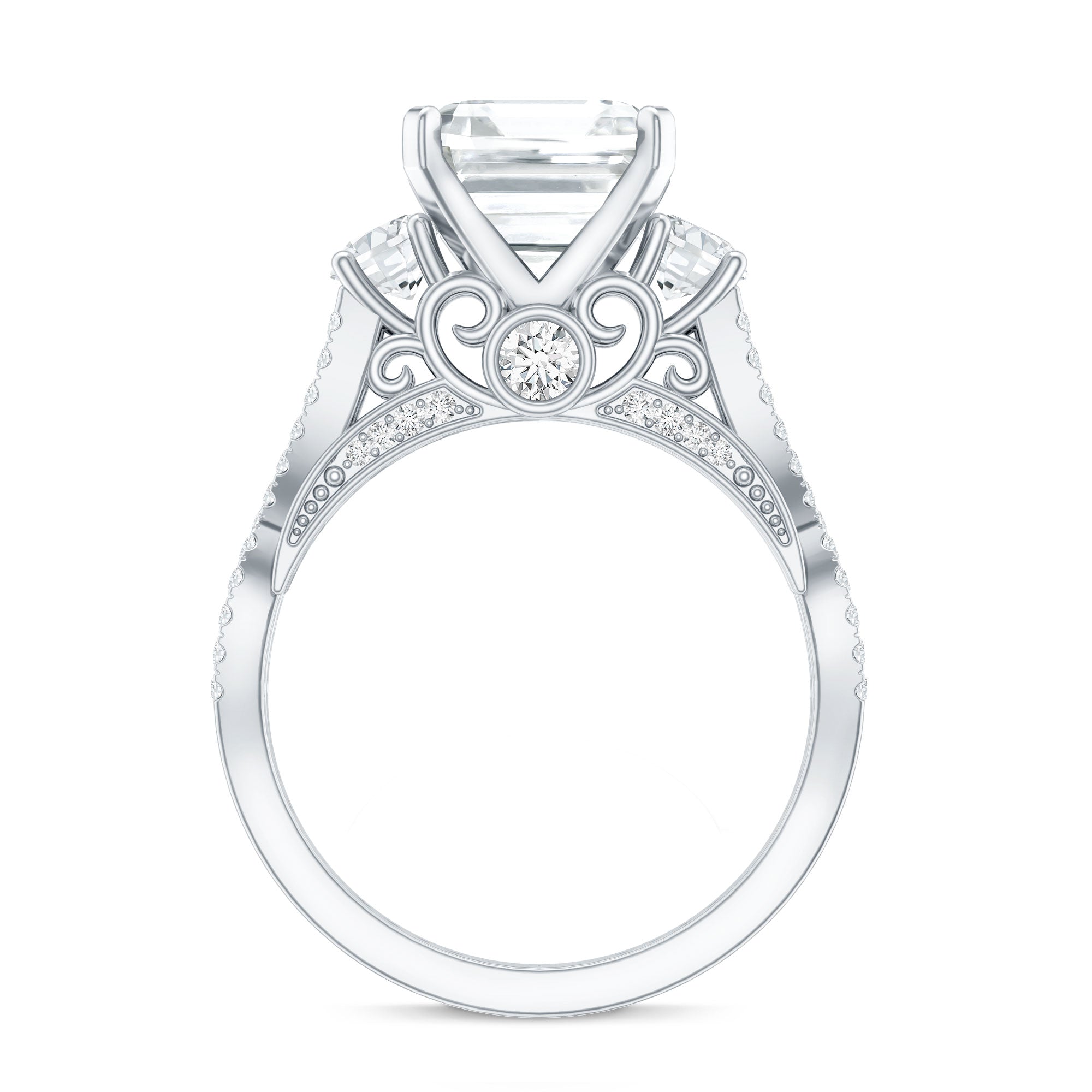 Asscher Cut Certified Moissanite Vintage Looking Engagement Ring D-VS1 - Rosec Jewels