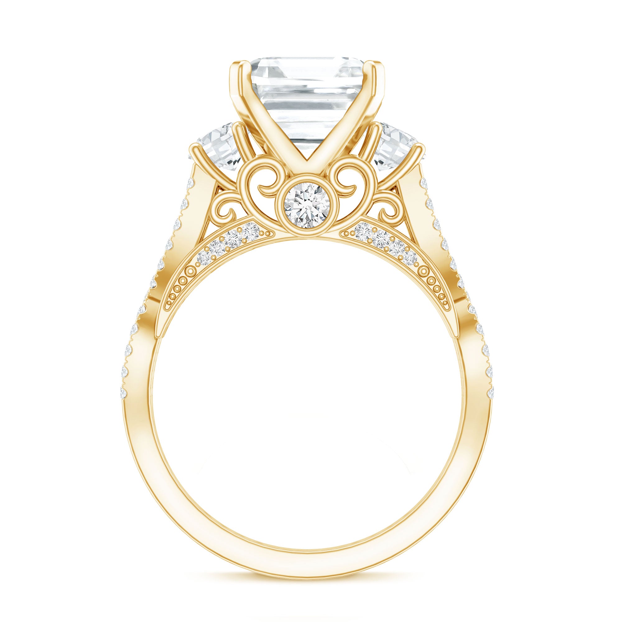 Asscher Cut Certified Moissanite Vintage Looking Engagement Ring D-VS1 - Rosec Jewels