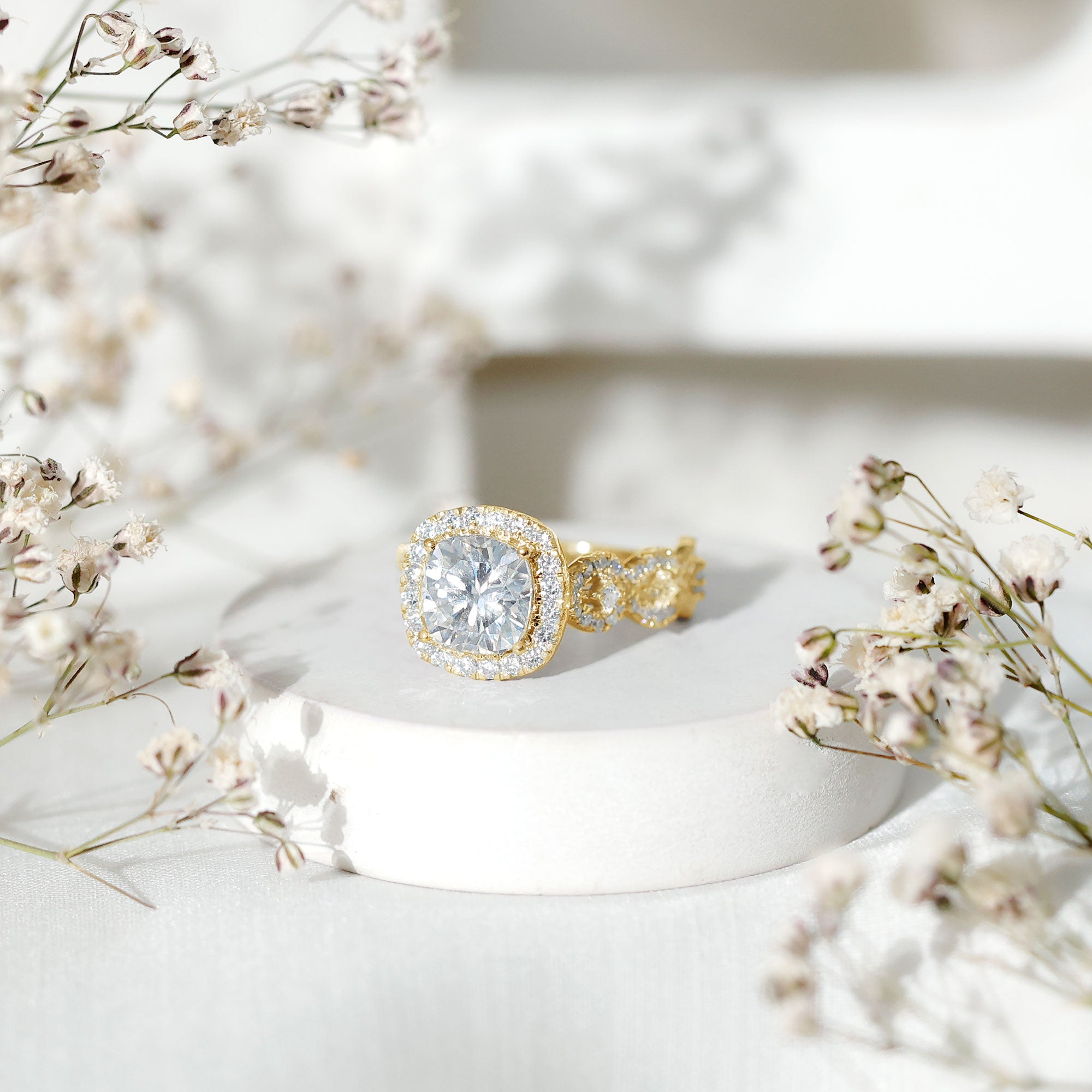 8 MM Cushion Cut Moissanite Vintage Inspired Engagement Ring D-VS1 - Rosec Jewels
