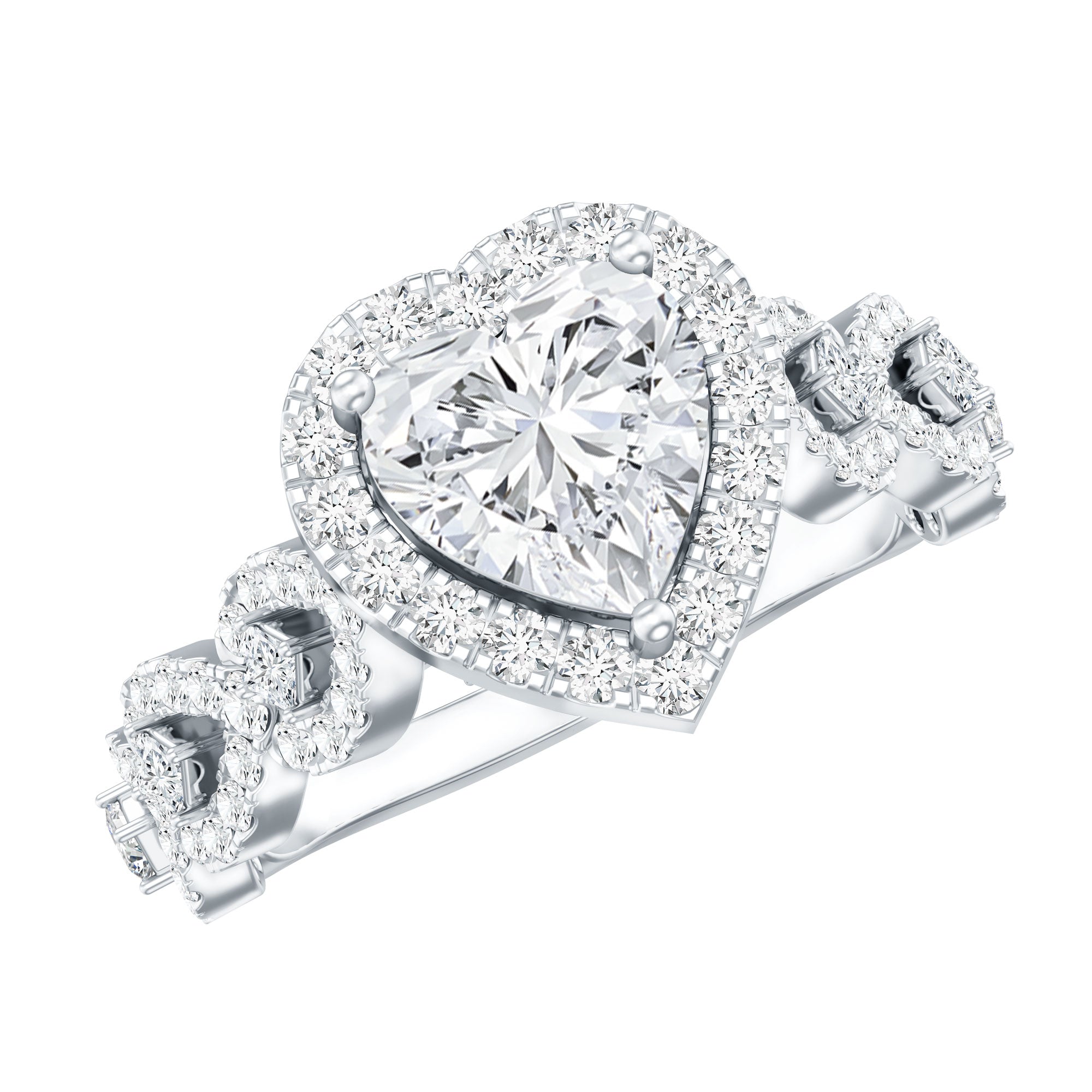 1.5 CT Heart Shape Moissanite Engagement Ring with Accent D-VS1 - Rosec Jewels