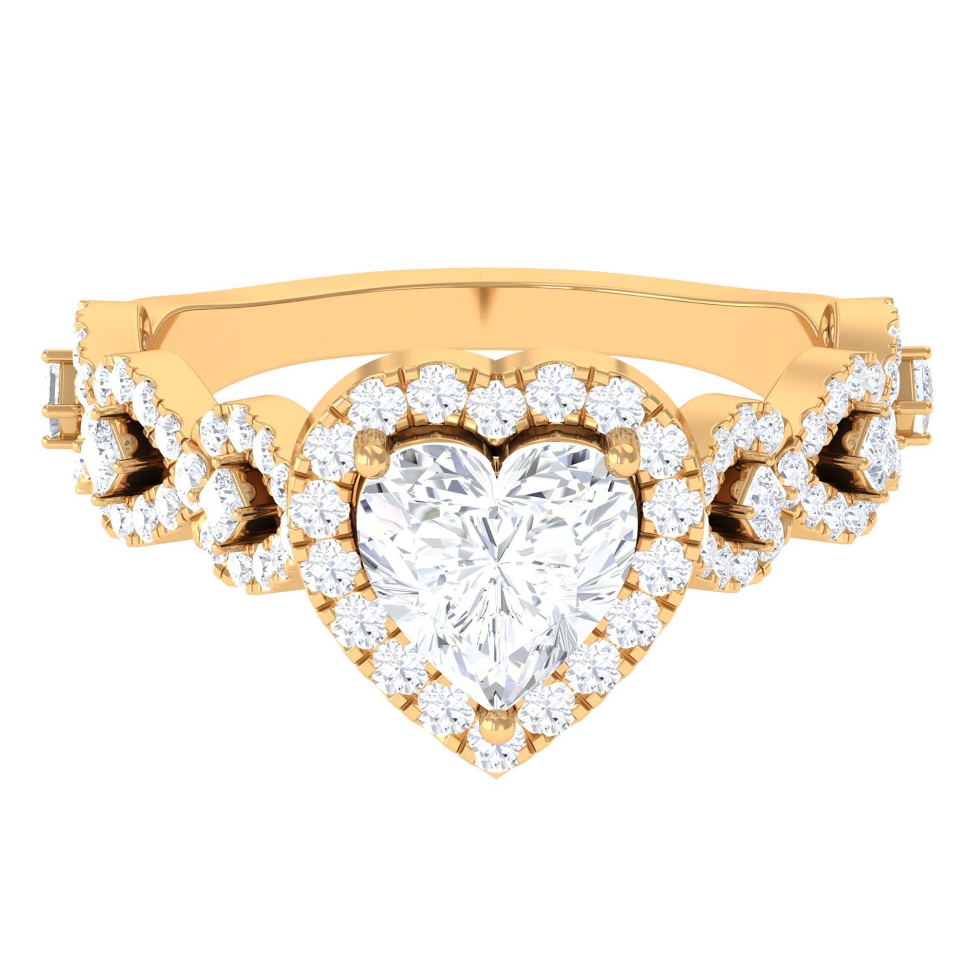 1.5 CT Heart Shape Moissanite Engagement Ring with Accent D-VS1 - Rosec Jewels