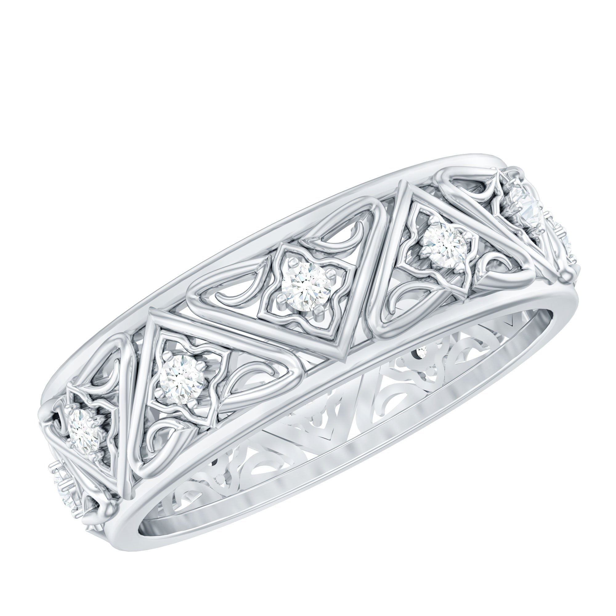 Vintage Style Diamond Wedding Band Ring Natural - ( HI-SI ) - Rosec Jewels