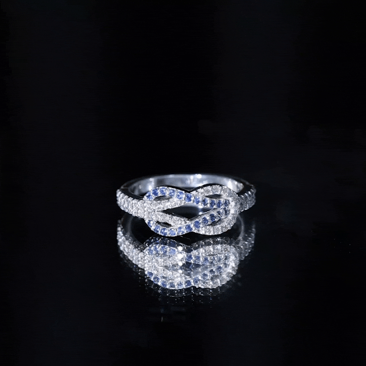 Natural Blue Sapphire Diamond Interlock Ring for Women AAA - Rosec Jewels